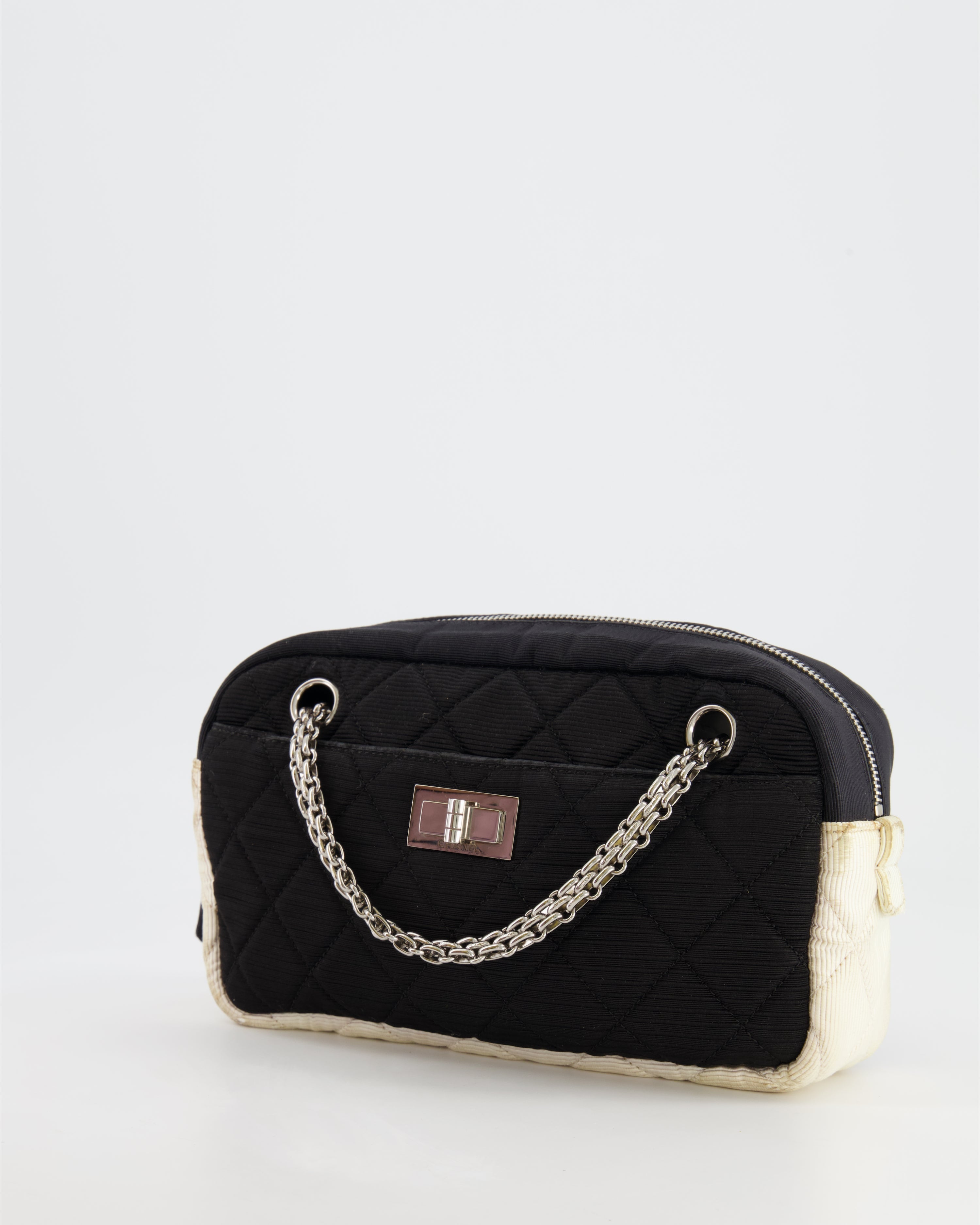 Chanel Black and White Canvas Camera Bag with Silver Hardware