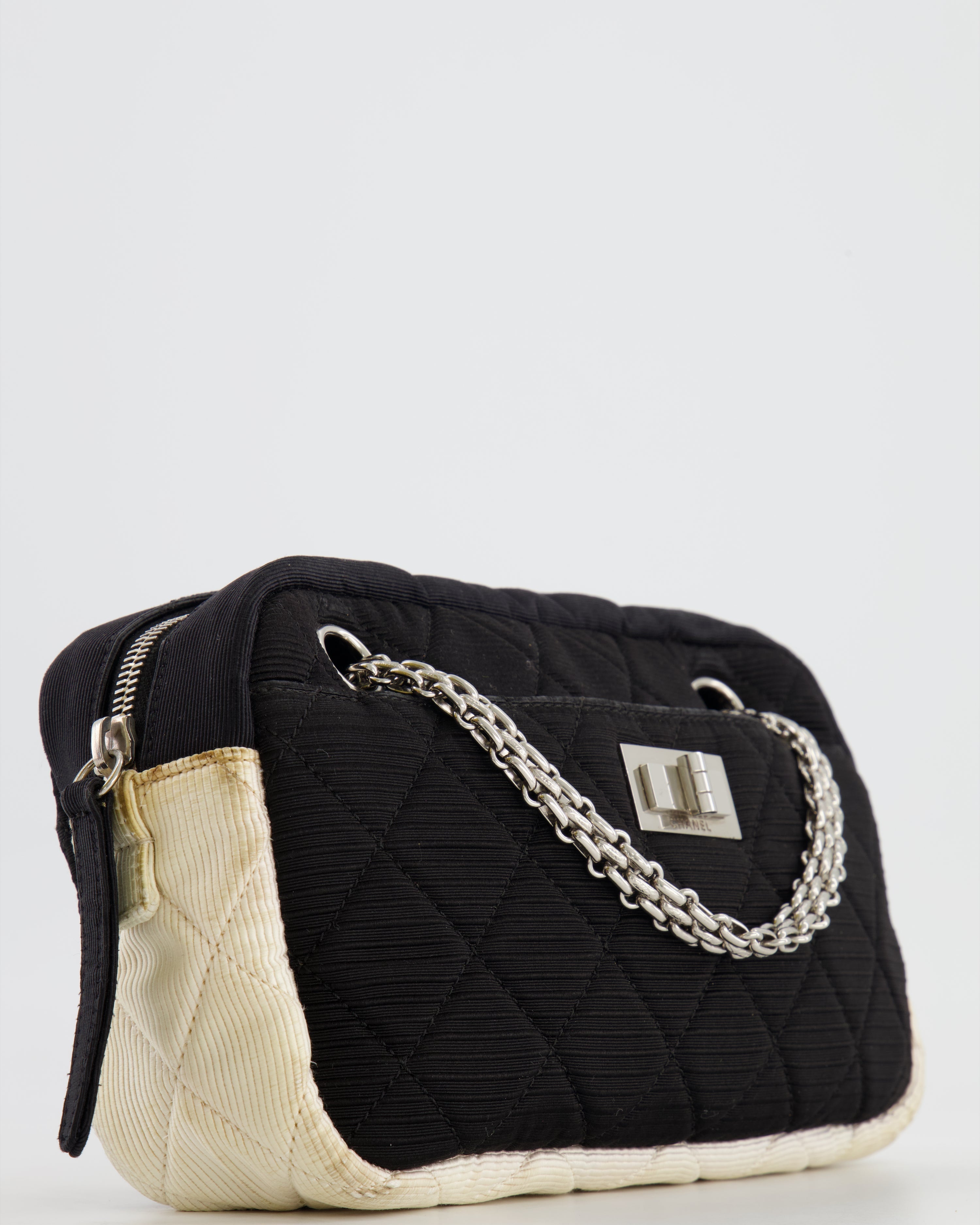 Chanel Black and White Canvas Camera Bag with Silver Hardware
