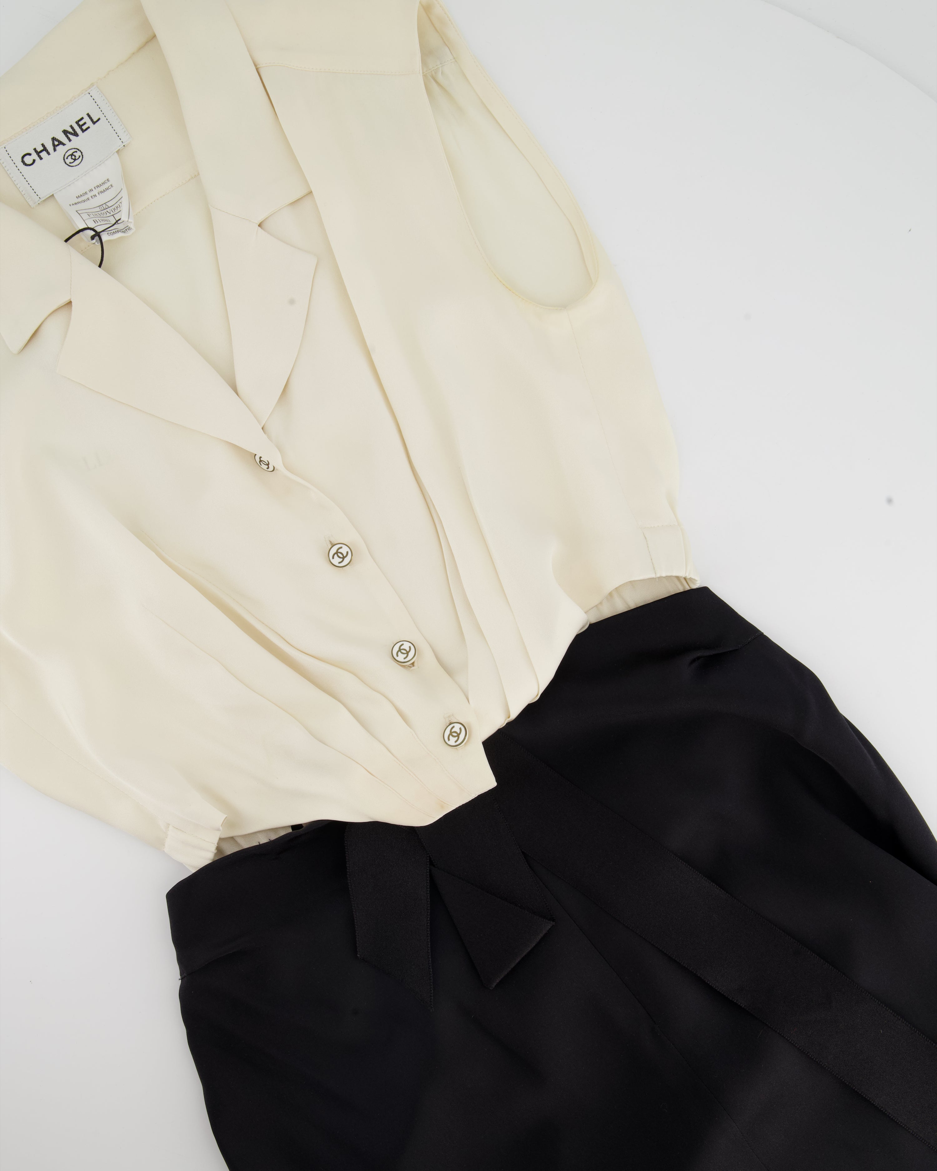 Chanel Silk Cream and Black Cut Out Dress with Bow Detail  Size FR 38 (UK 10)