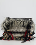 Chanel Black and White Tweed Mini Shoulder Bag with Faux Fur Detail and Silver Hardware