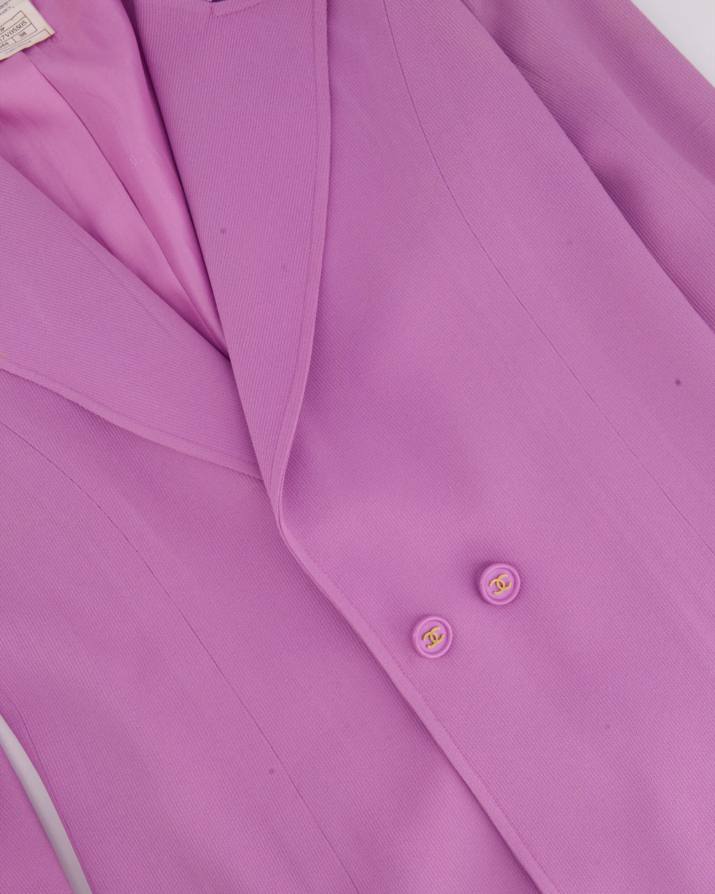 Chanel Vintage 97/P Lilac Longline Blazer with CC Button Detail Size FR 38 (UK 10)