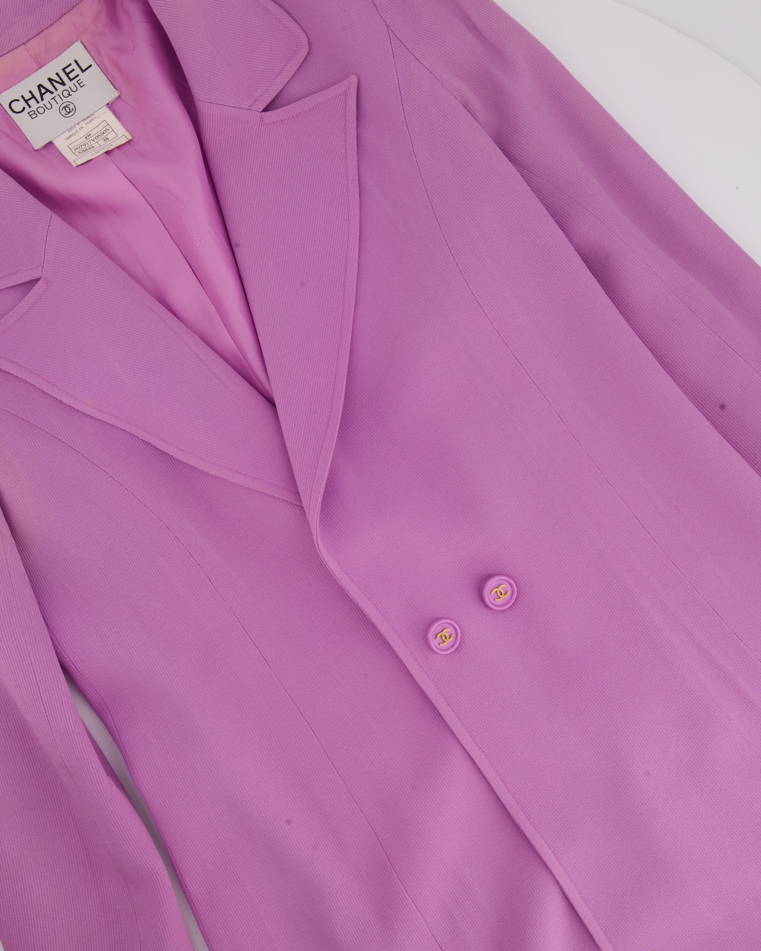 Chanel Vintage 97/P Lilac Longline Blazer with CC Button Detail Size FR 38 (UK 10)