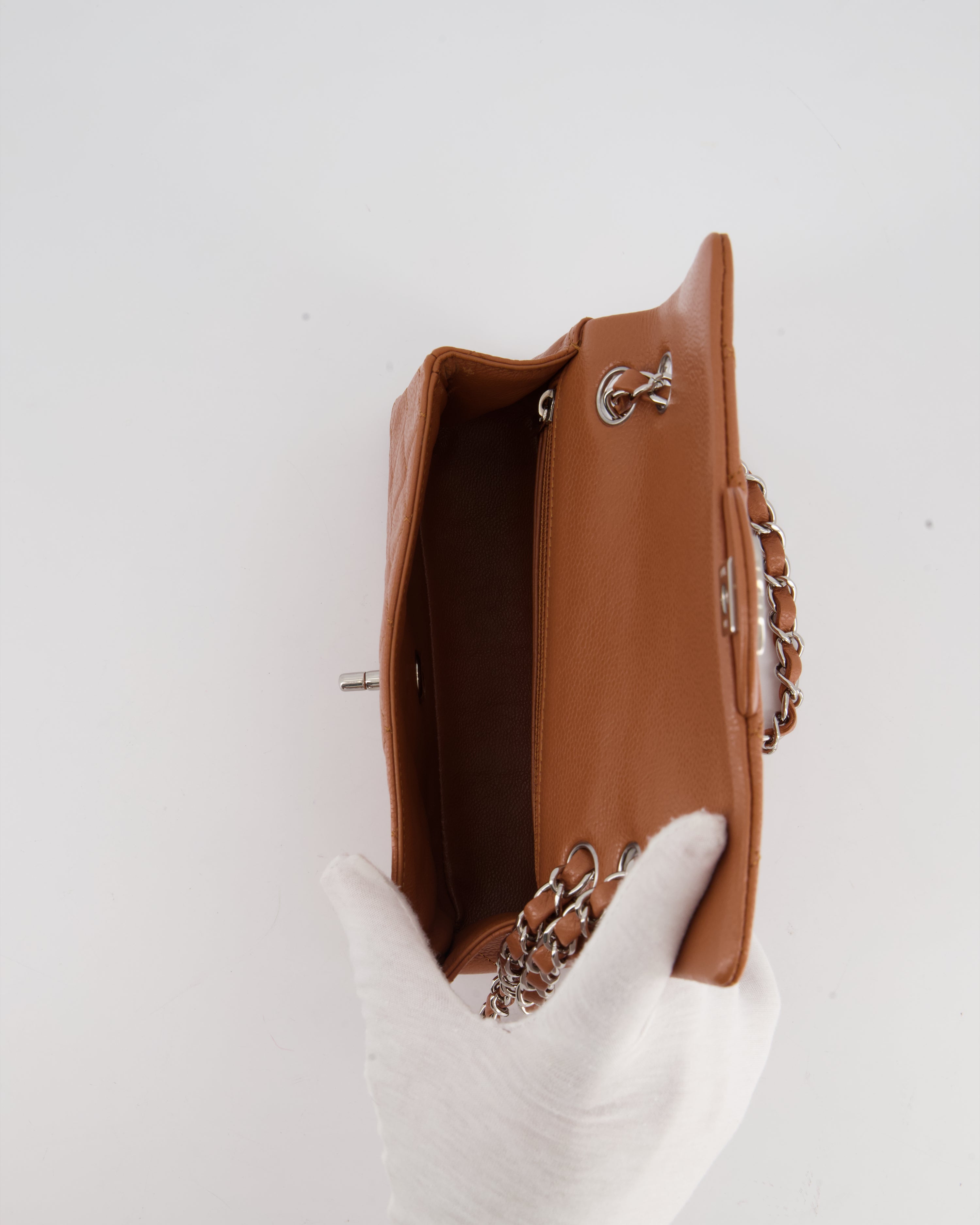 Chanel Caramel Mini Rectangular Bag in Caviar Leather with Silver Hardware