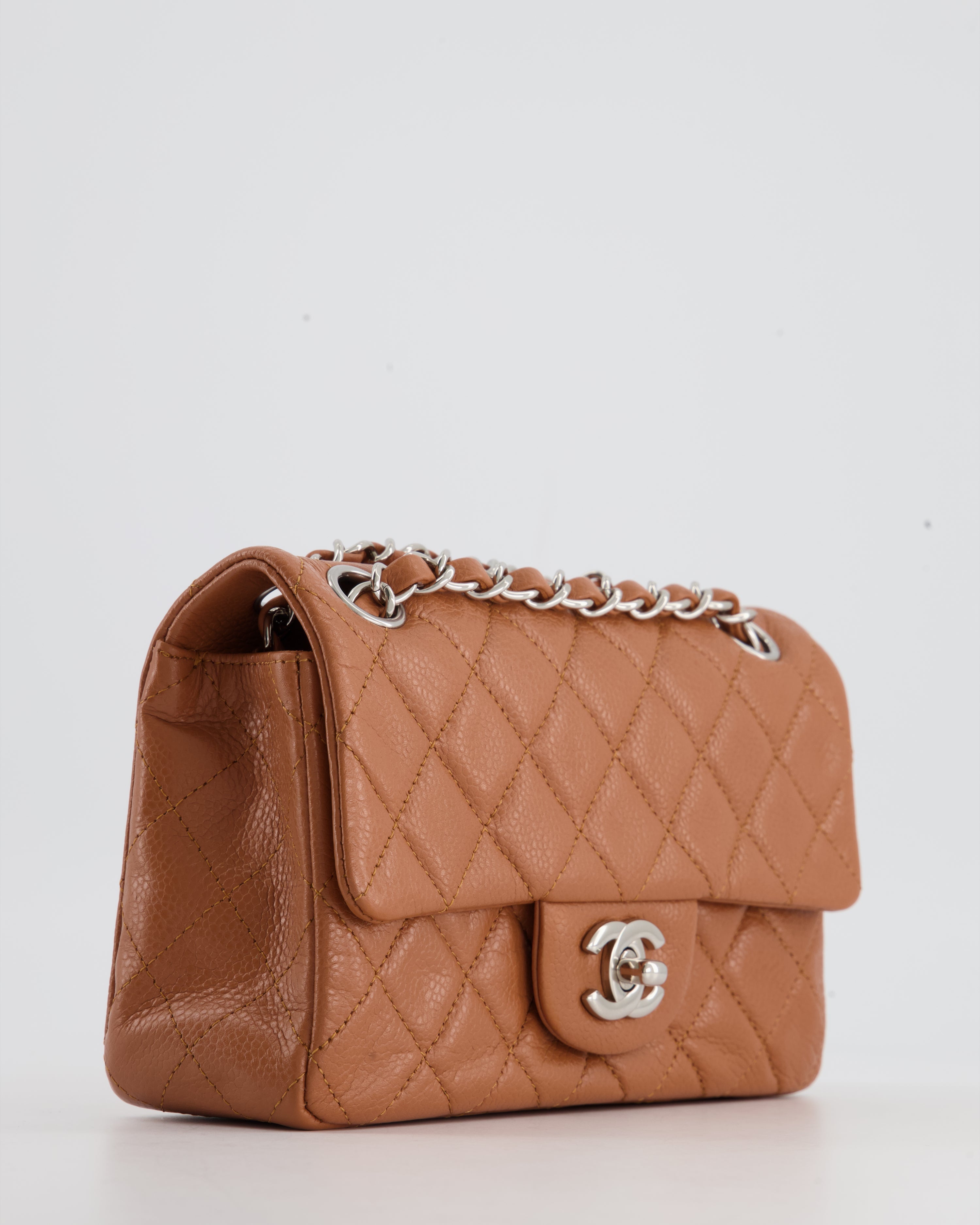 Chanel Caramel Mini Rectangular Bag in Caviar Leather with Silver Hardware