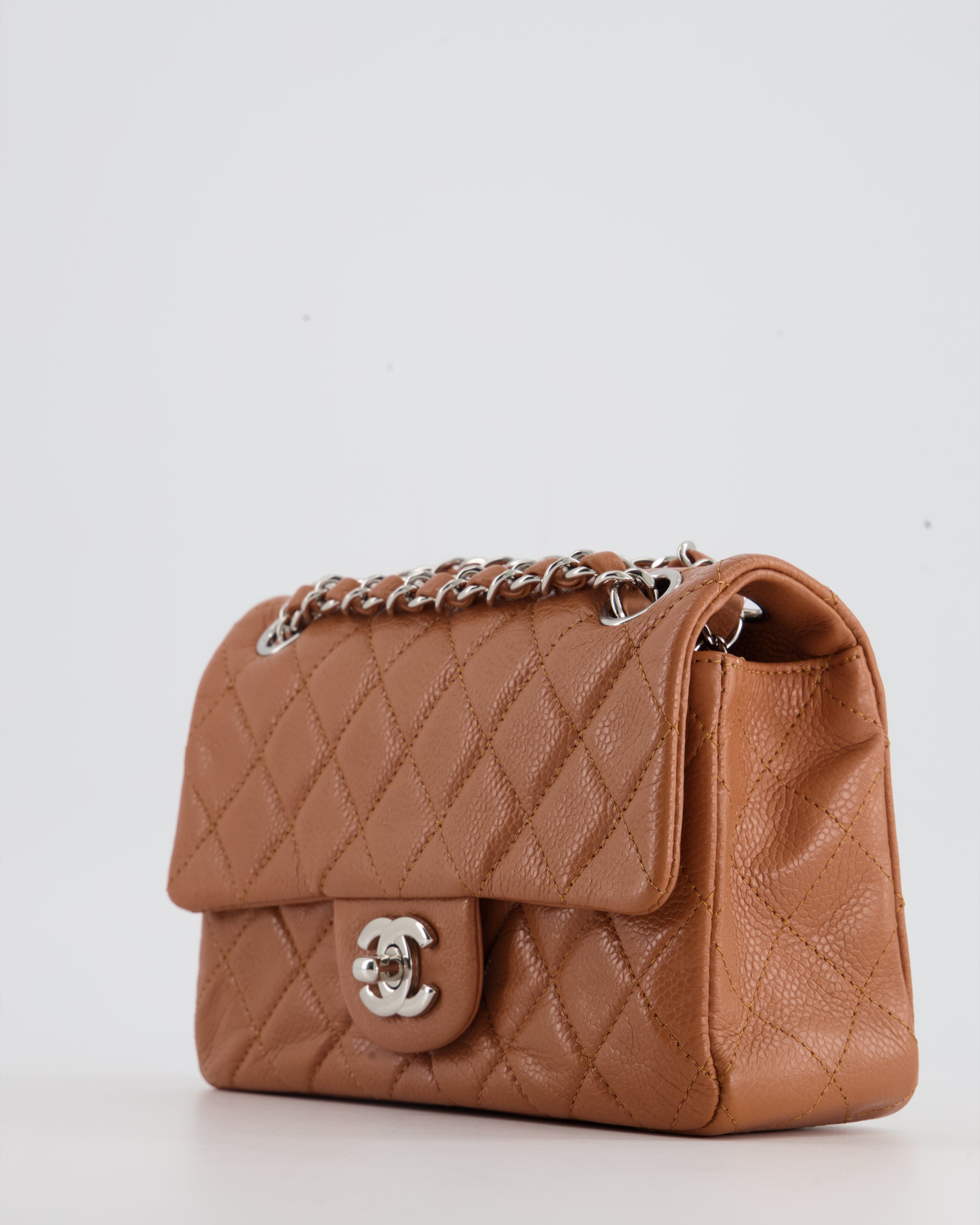 Chanel Caramel Mini Rectangular Bag in Caviar Leather with Silver Hardware