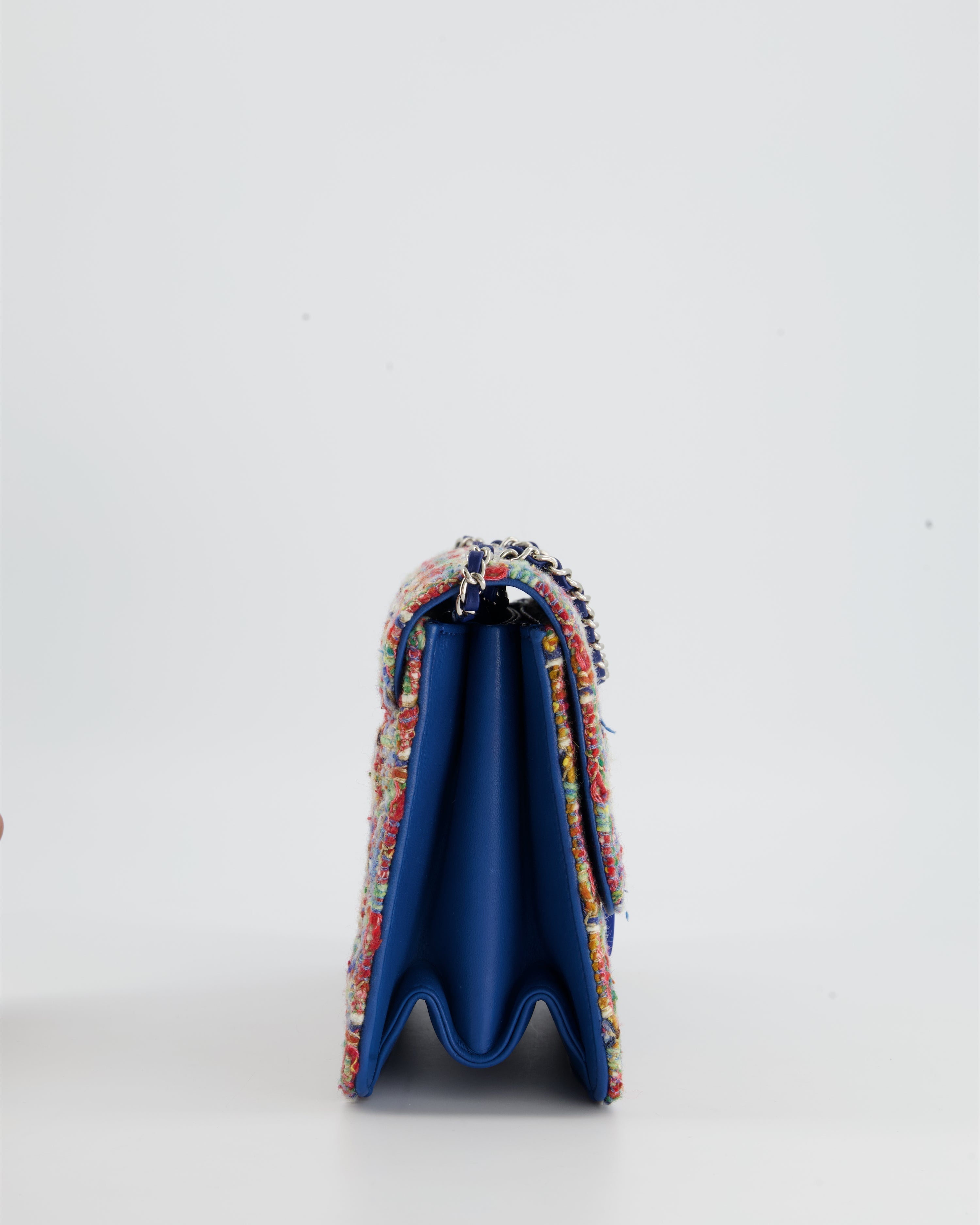 Chanel Multi-Colour Tweed Flap Bag with Electric Blue Lambskin Detail and Silver Hardware