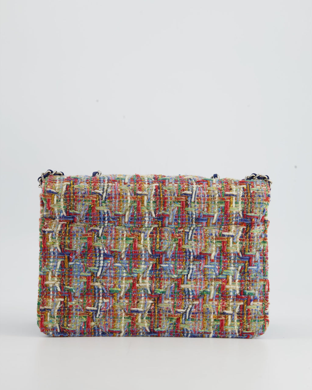 Chanel Multi-Colour Tweed Flap Bag with Electric Blue Lambskin Detail and Silver Hardware
