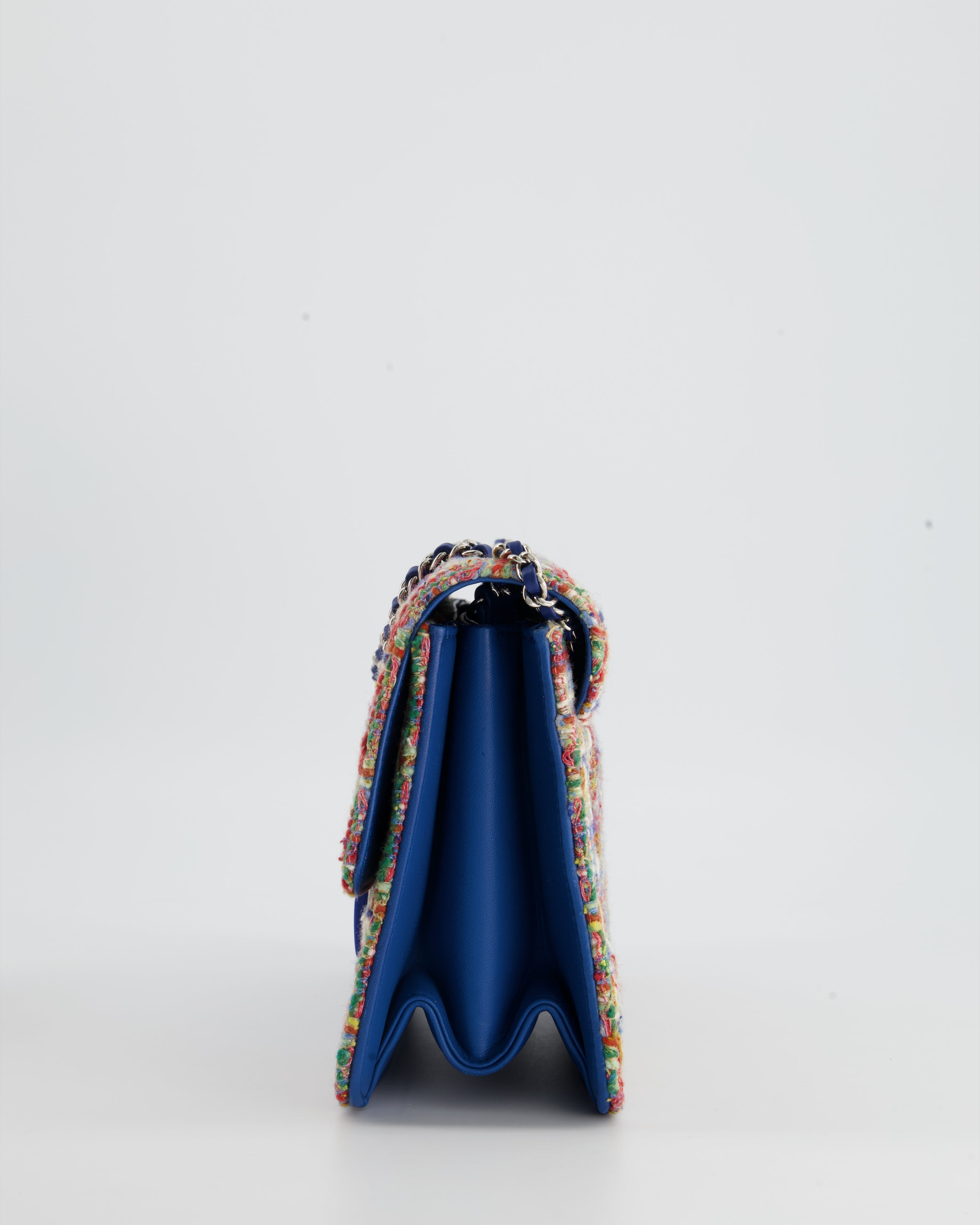 Chanel Multi-Colour Tweed Flap Bag with Electric Blue Lambskin Detail and Silver Hardware