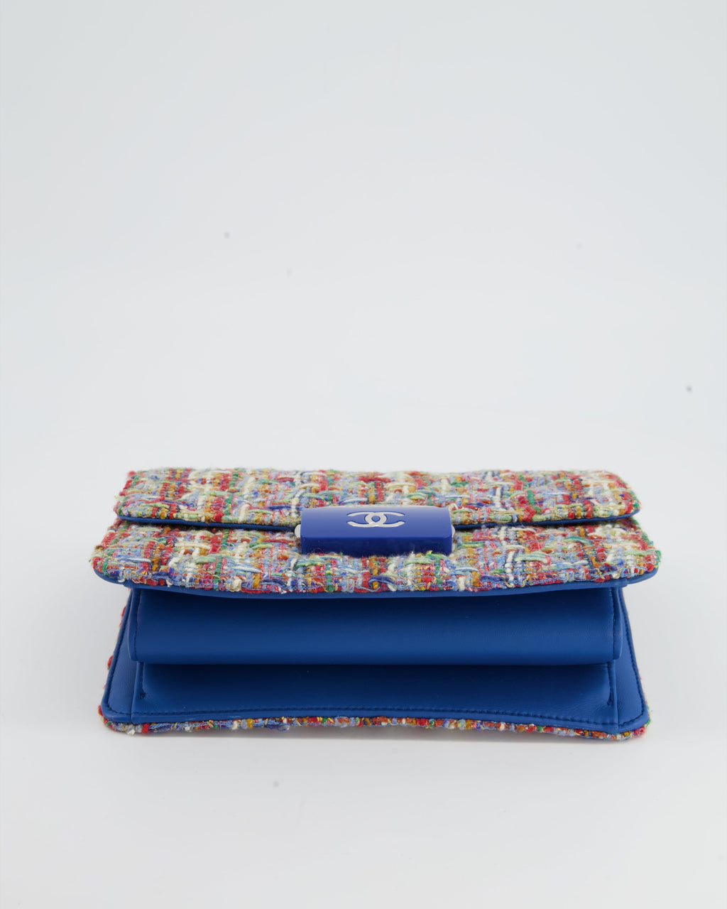Chanel Multi-Colour Tweed Flap Bag with Electric Blue Lambskin Detail and Silver Hardware