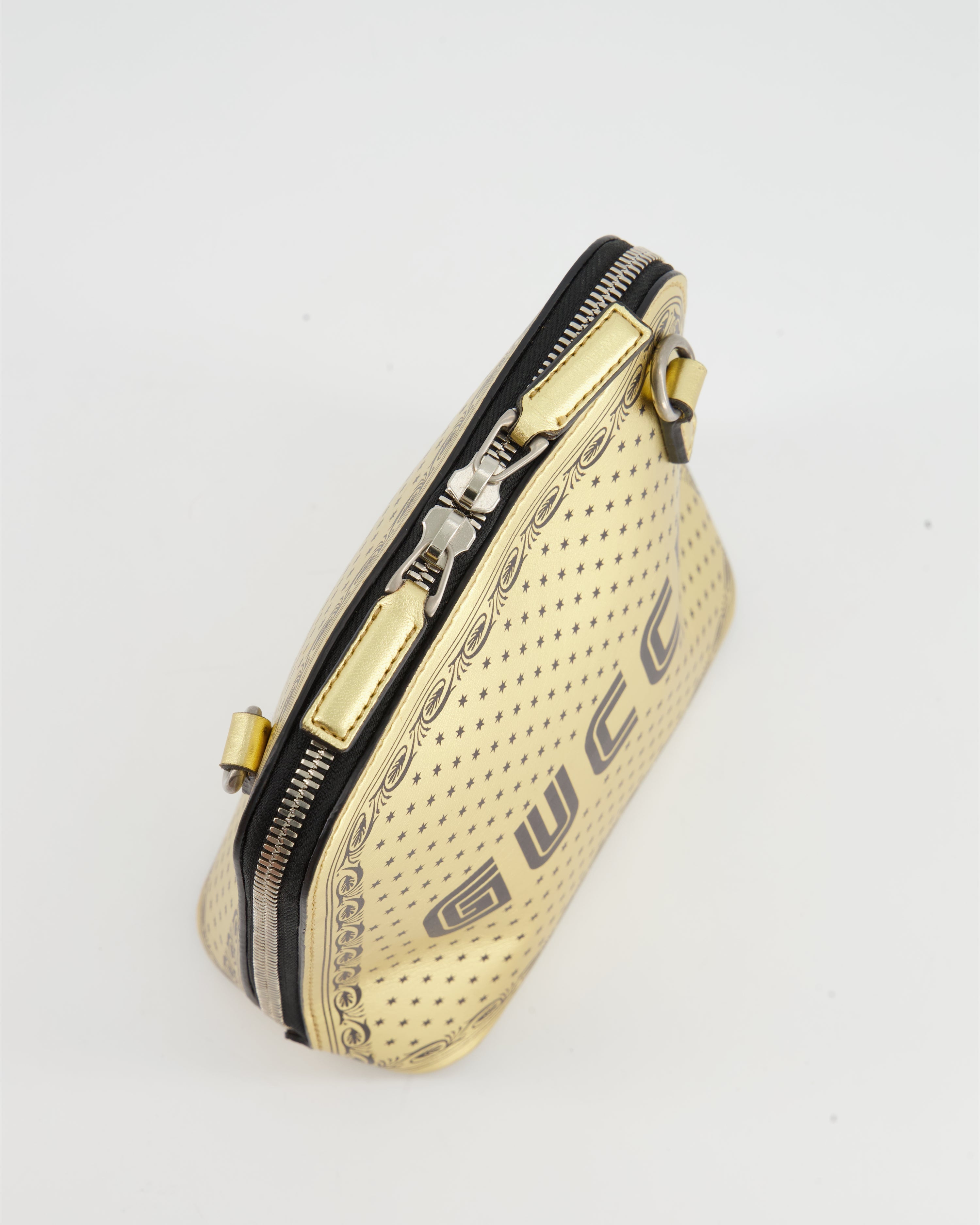 Gucci Gold and Black Leather Guccy Mini Dome Sega Bag