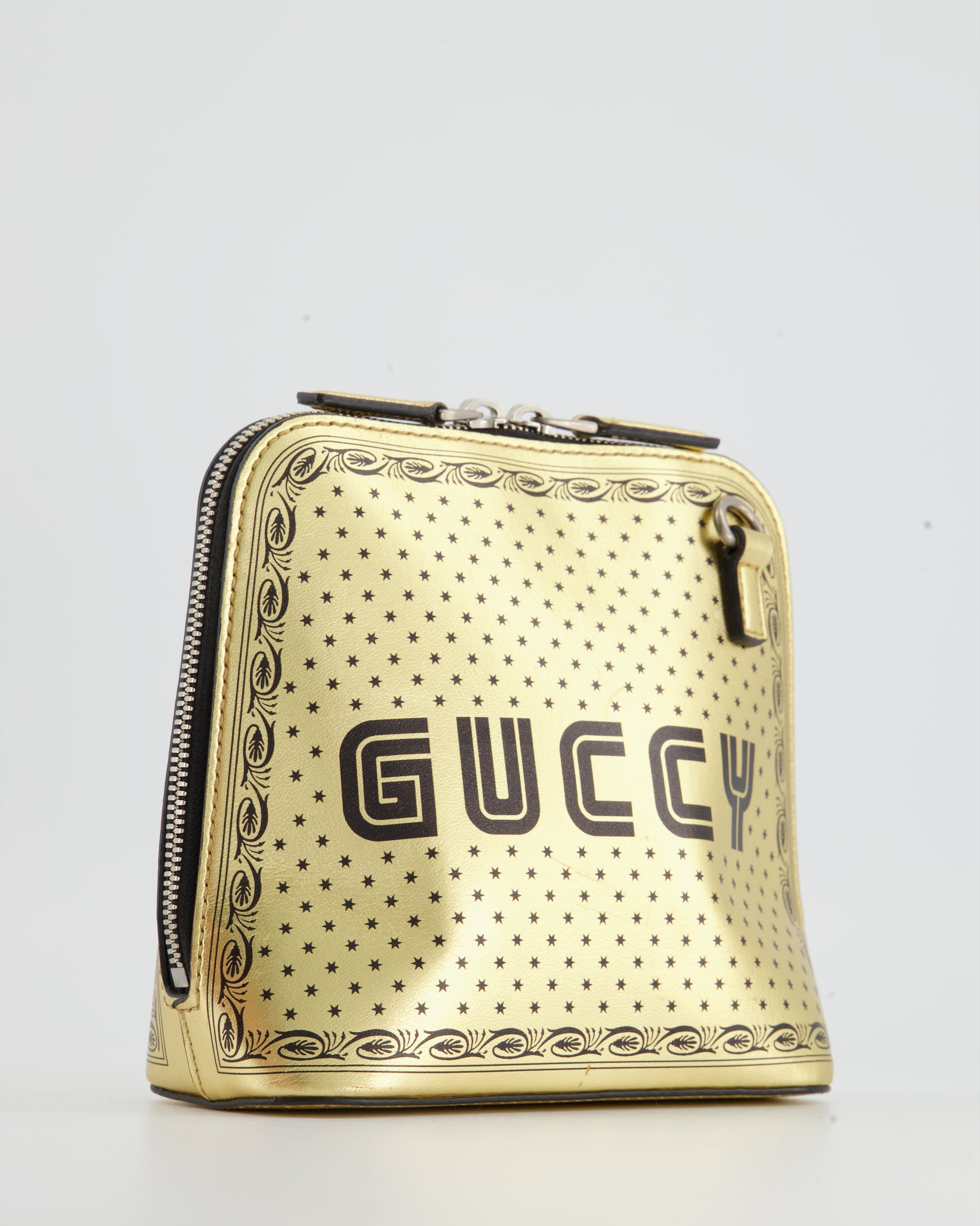 Gucci Gold and Black Leather Guccy Mini Dome Sega Bag