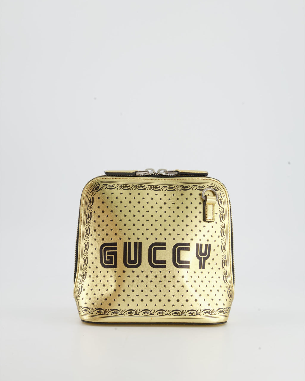 Gucci Gold and Black Leather Guccy Mini Dome Sega Bag