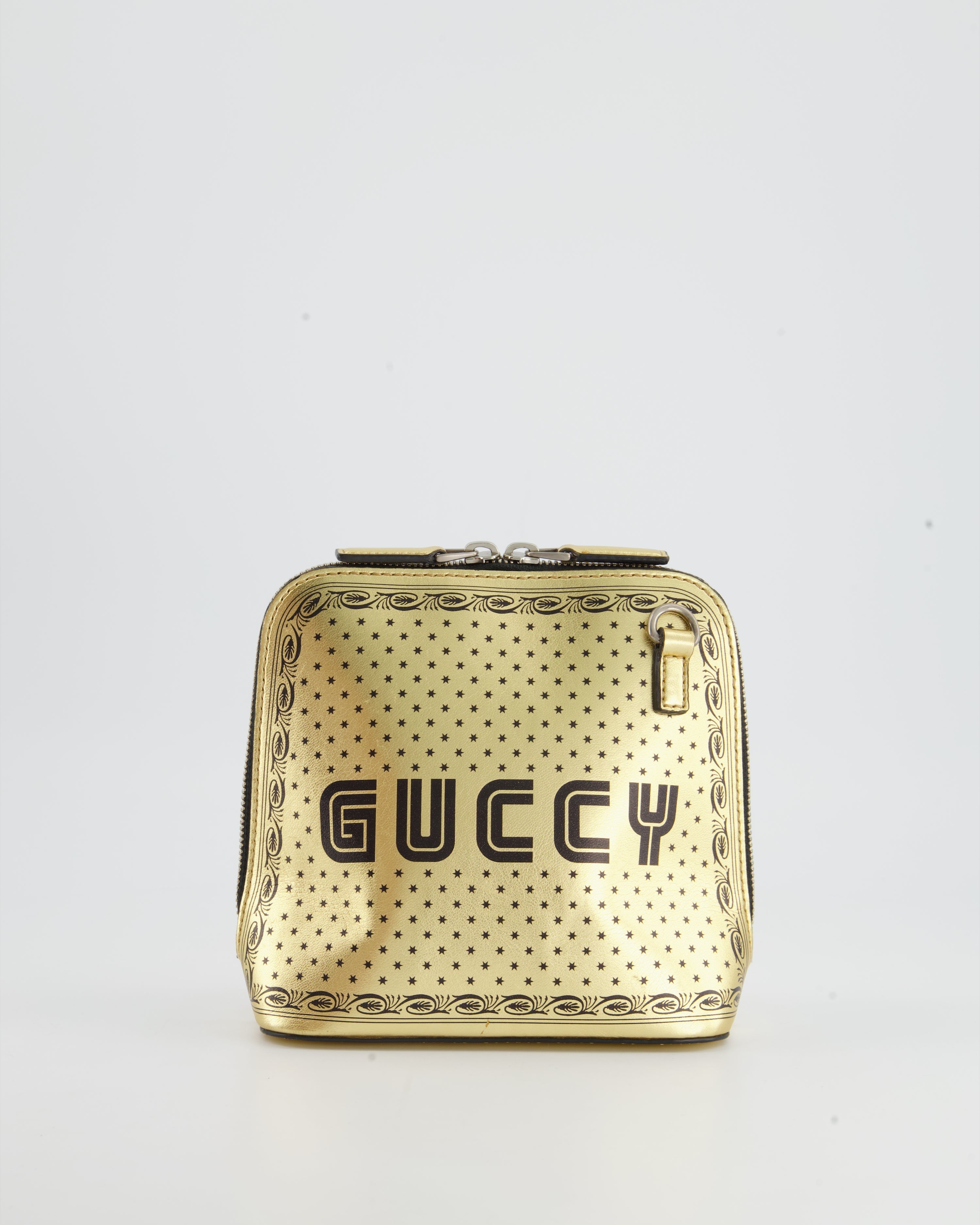 Gucci Gold and Black Leather Guccy Mini Dome Sega Bag