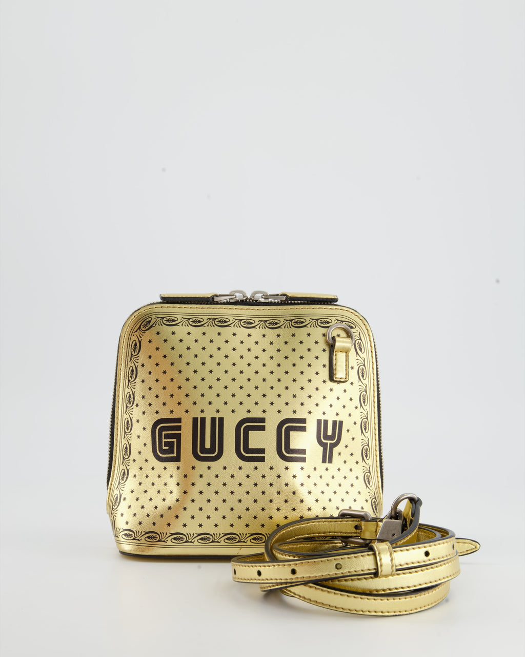 Gucci Gold and Black Leather Guccy Mini Dome Sega Bag