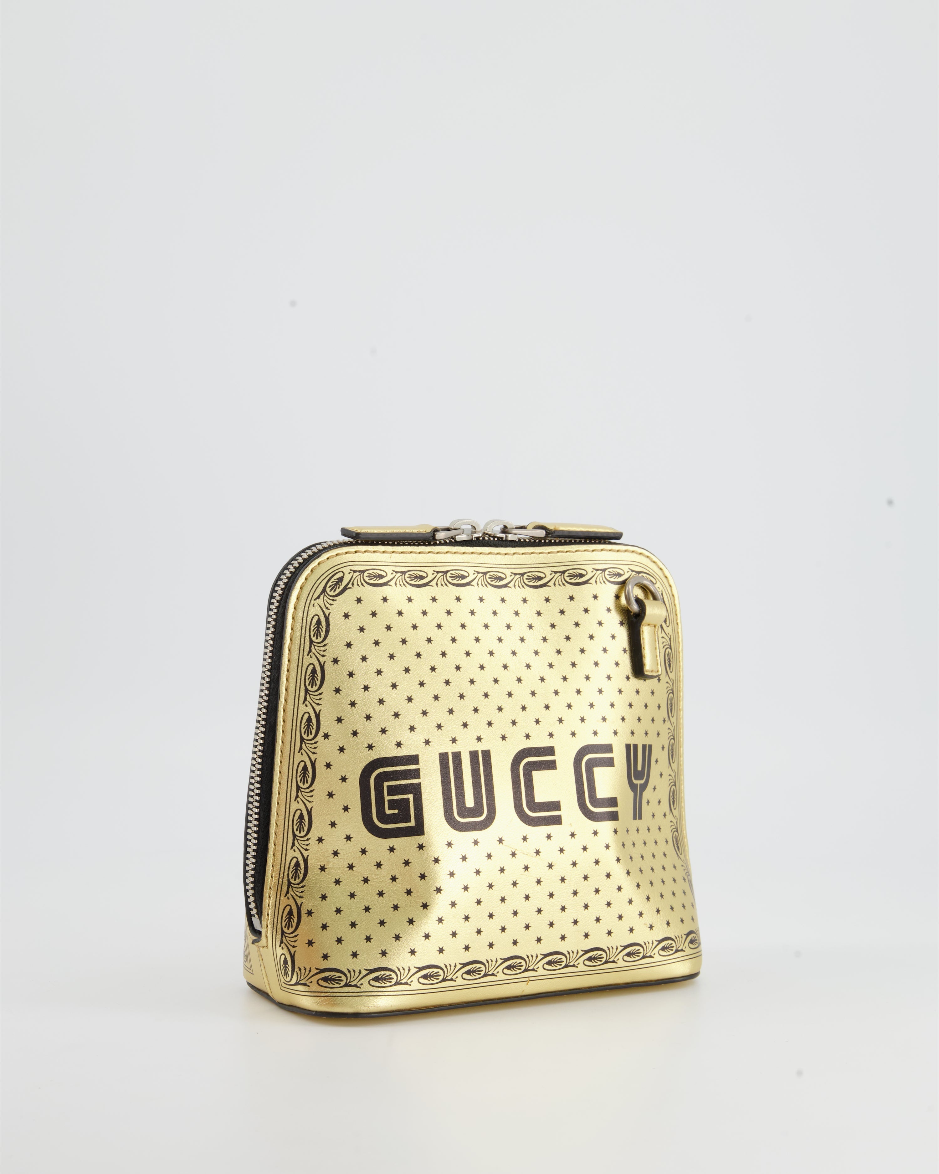 Gucci Gold and Black Leather Guccy Mini Dome Sega Bag