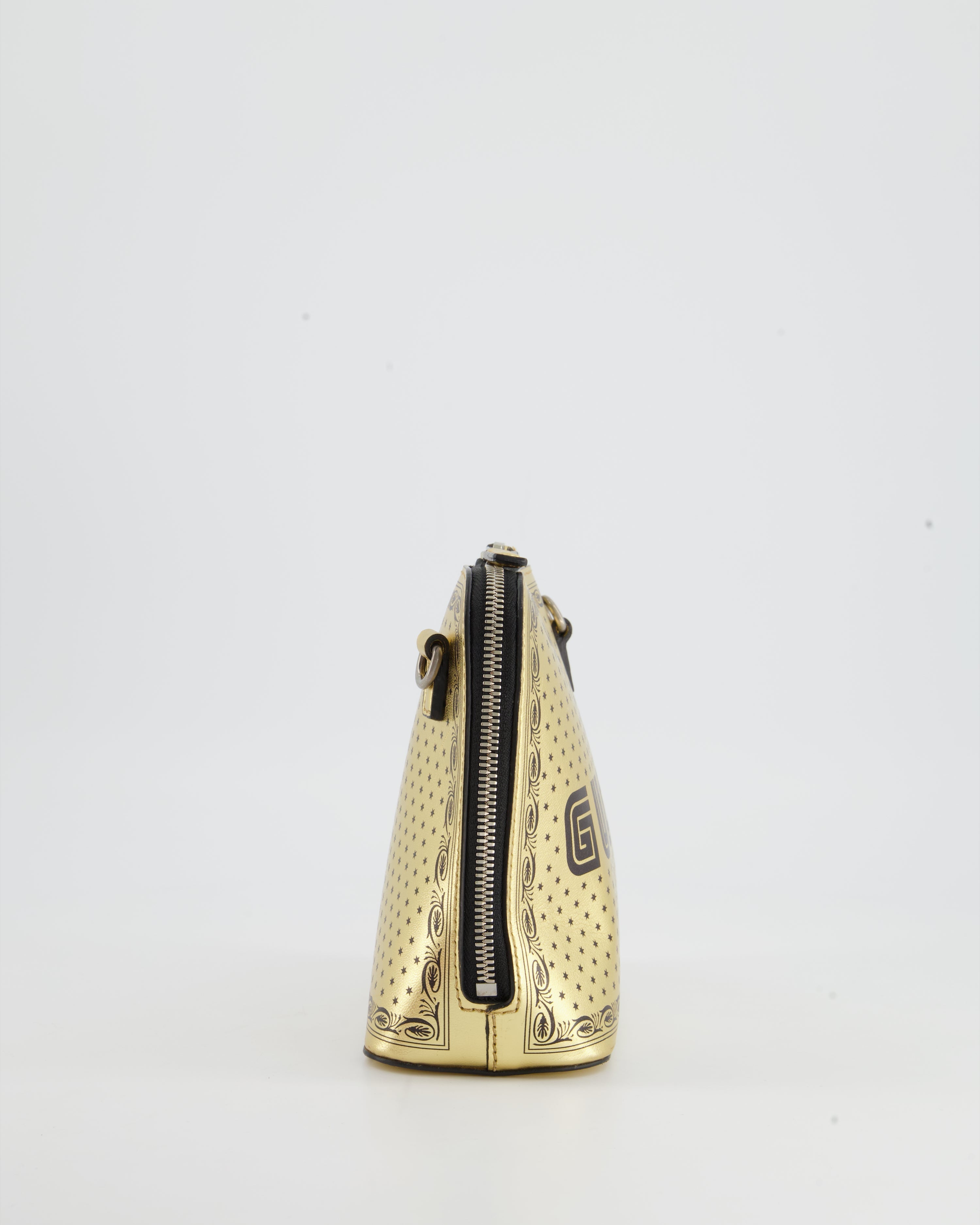 Gucci Gold and Black Leather Guccy Mini Dome Sega Bag