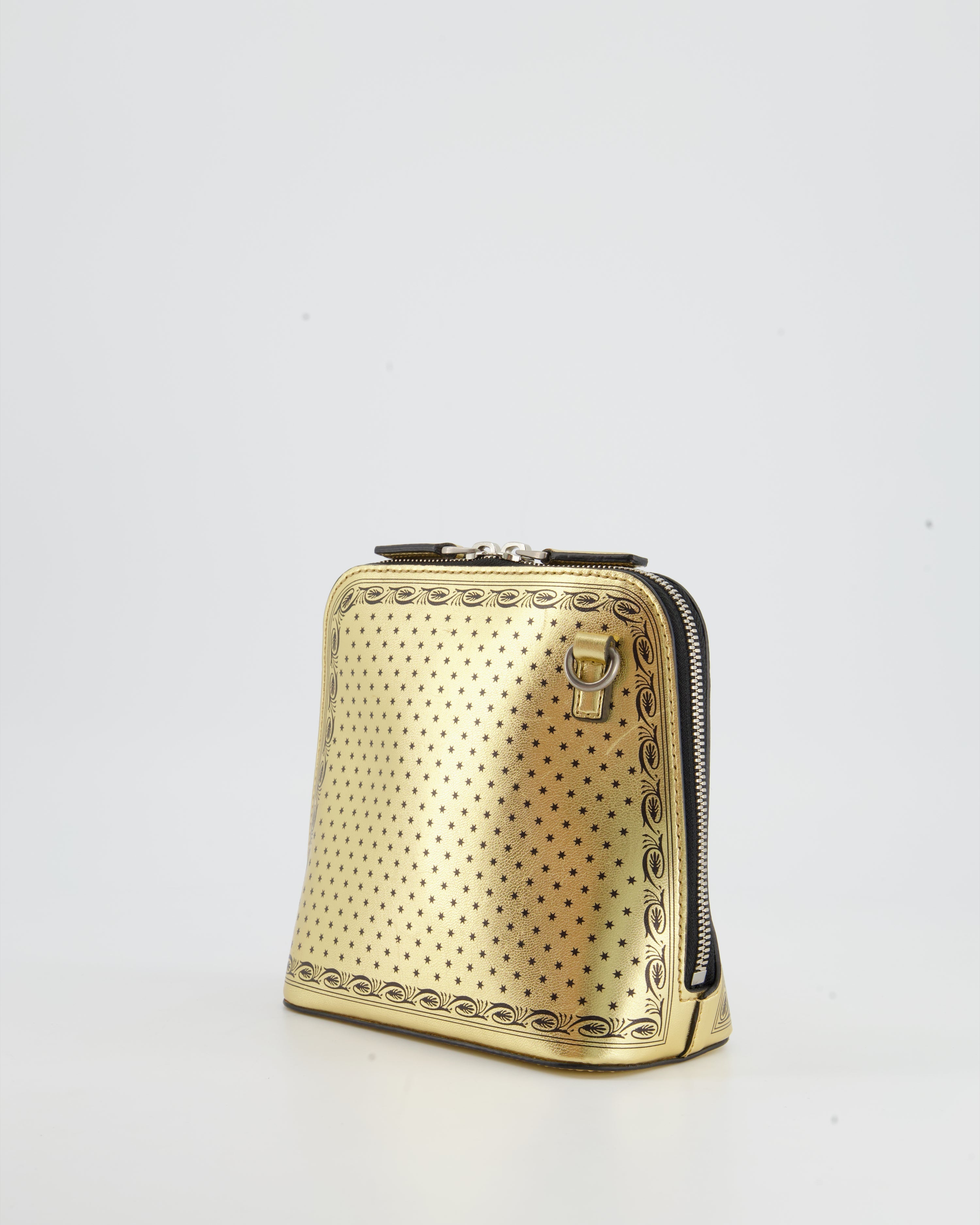 Gucci Gold and Black Leather Guccy Mini Dome Sega Bag
