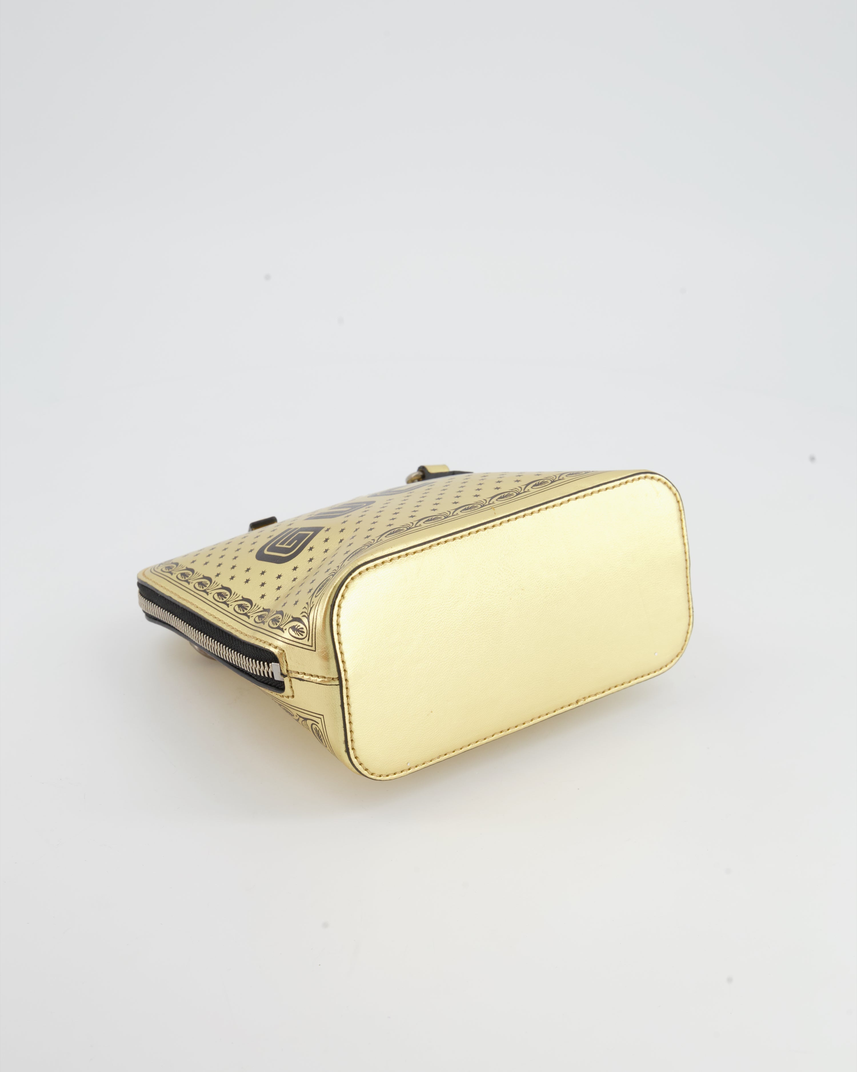 Gucci Gold and Black Leather Guccy Mini Dome Sega Bag