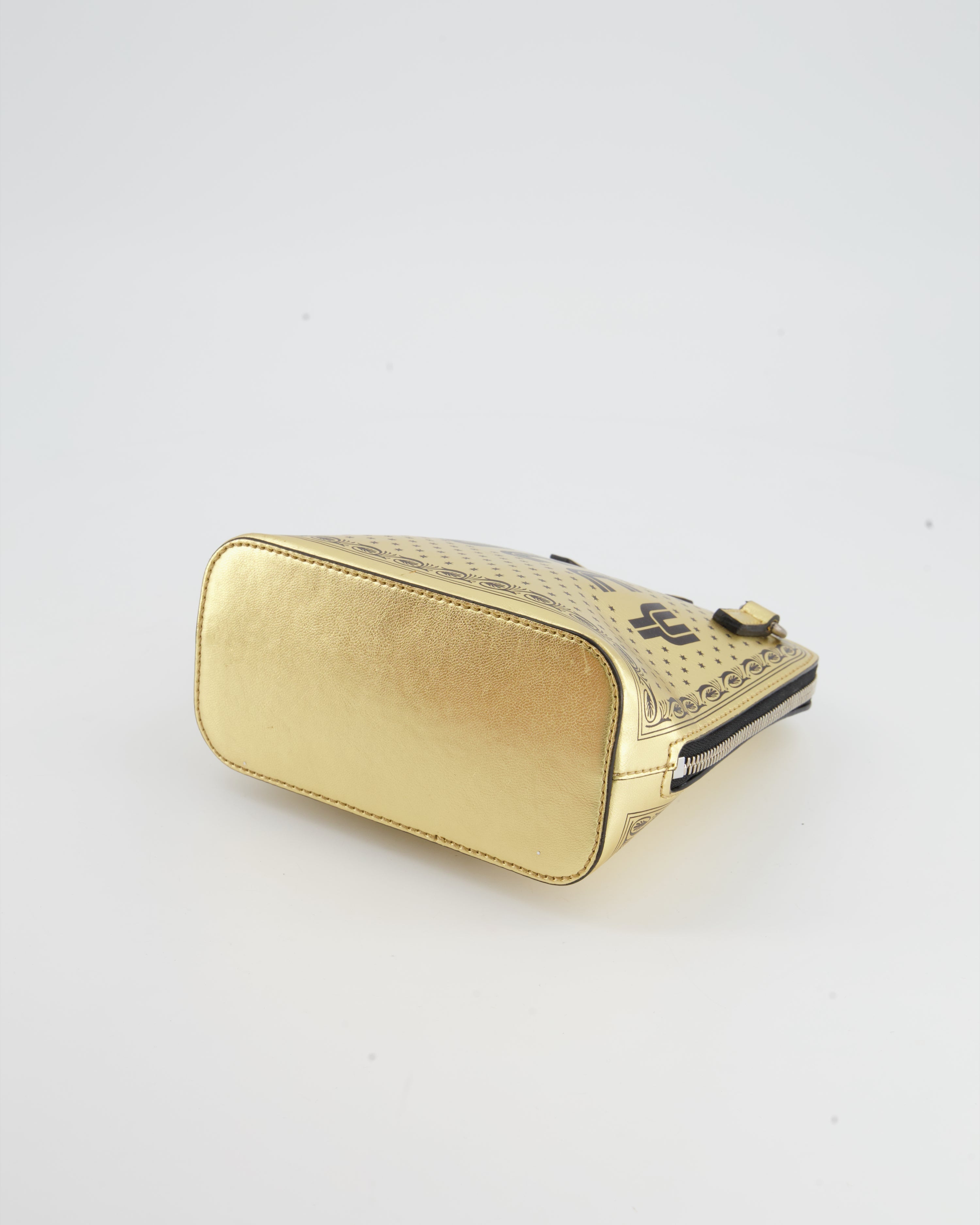 Gucci Gold and Black Leather Guccy Mini Dome Sega Bag