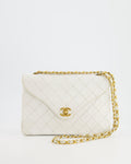 Chanel Vintage White Quilted Lambskin Single Flap Bag with 24k Gold Hardware
