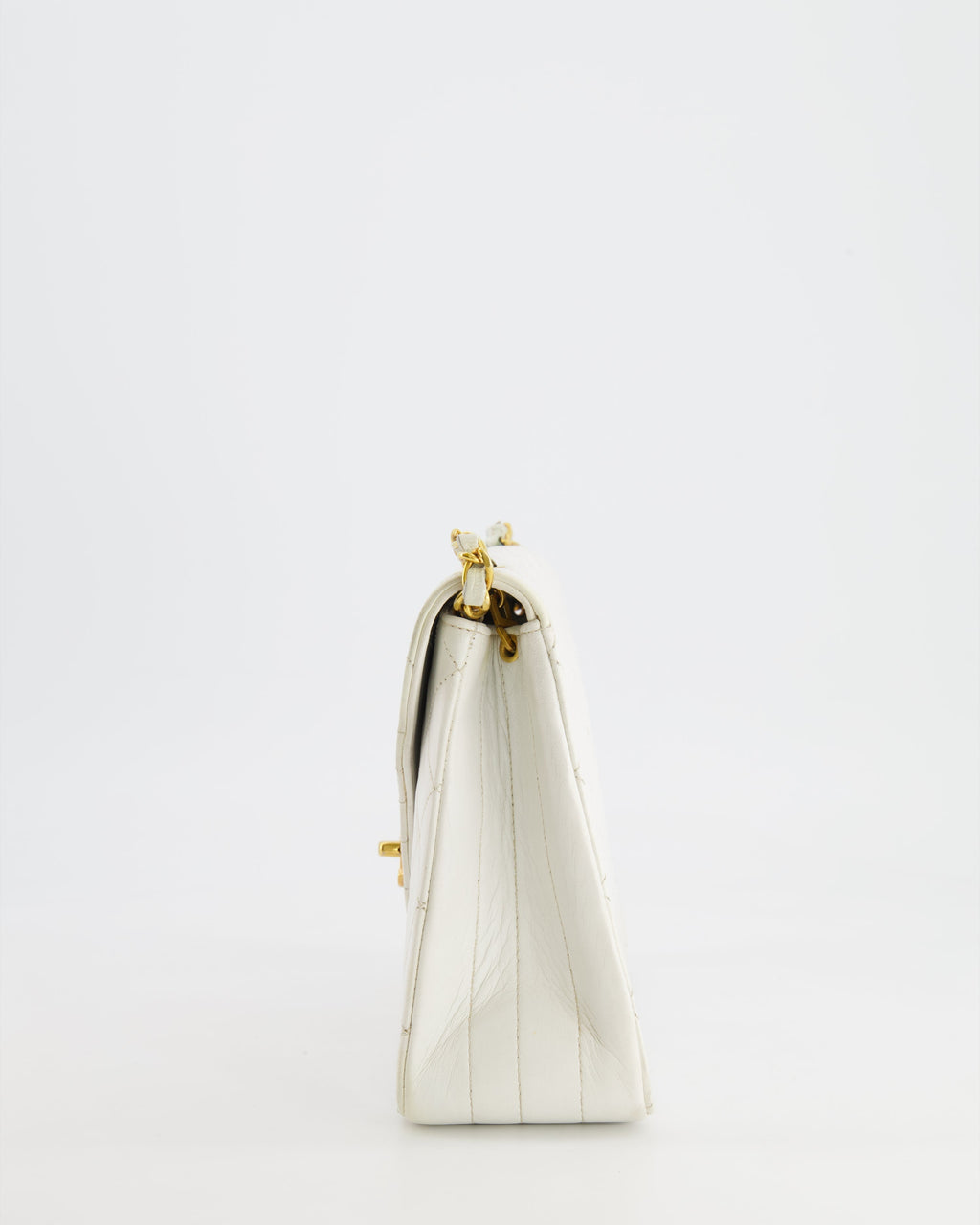 Chanel Vintage White Quilted Lambskin Single Flap Bag with 24k Gold Hardware