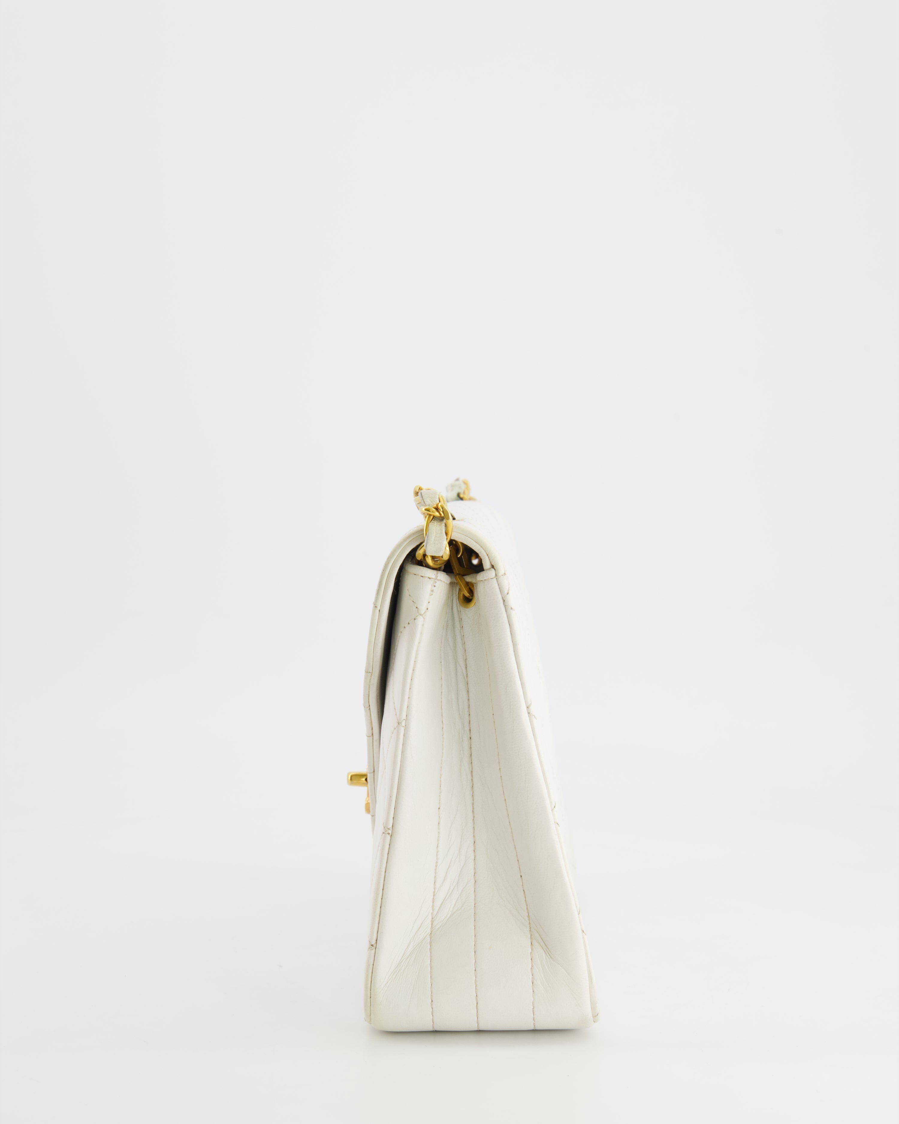 Chanel Vintage White Quilted Lambskin Single Flap Bag with 24k Gold Hardware