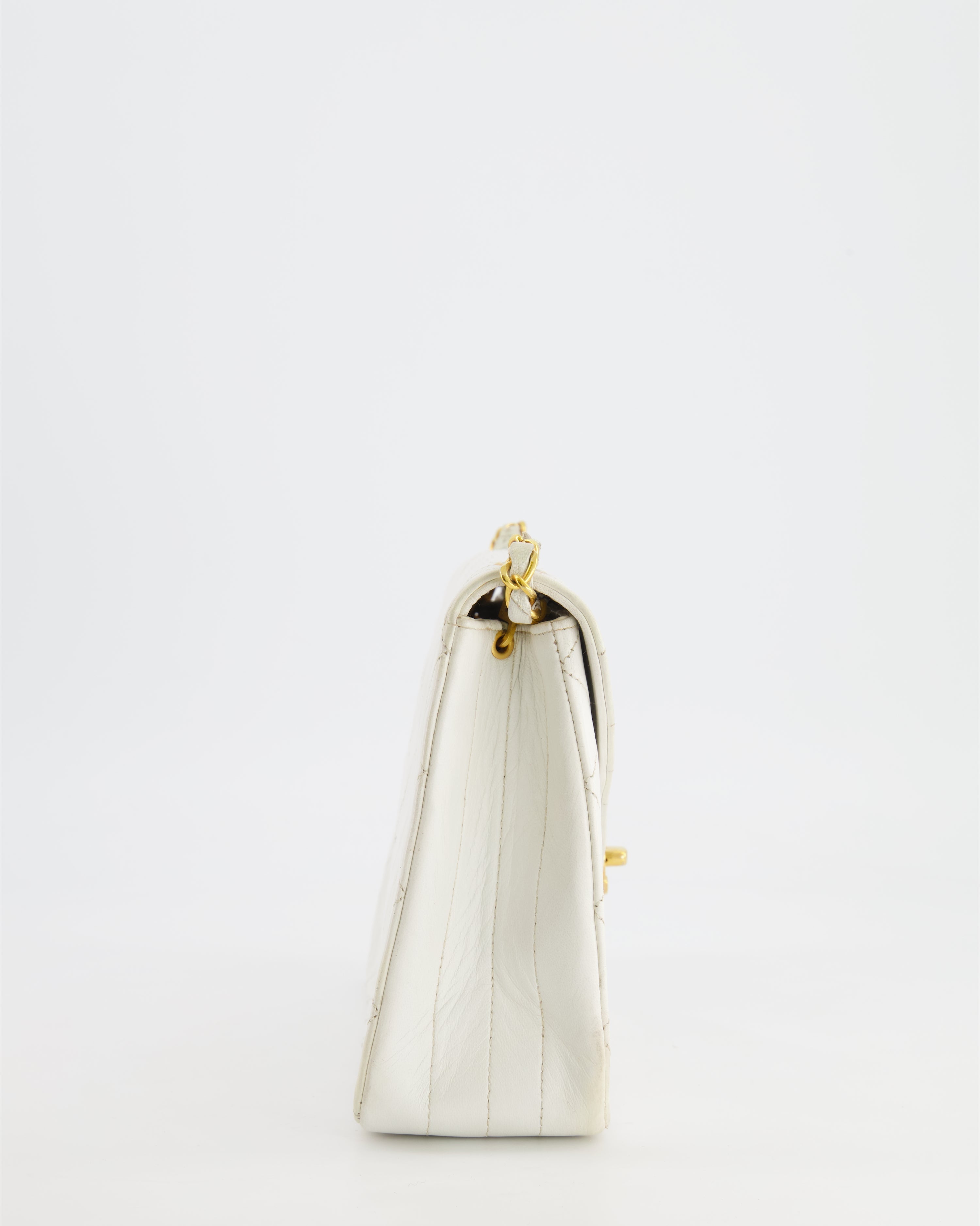 Chanel Vintage White Quilted Lambskin Single Flap Bag with 24k Gold Hardware