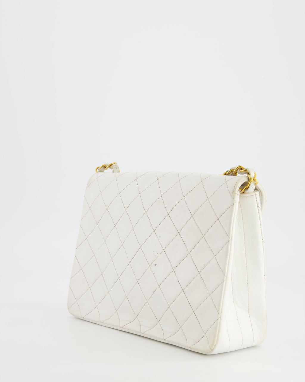 Chanel Vintage White Quilted Lambskin Single Flap Bag with 24k Gold Hardware
