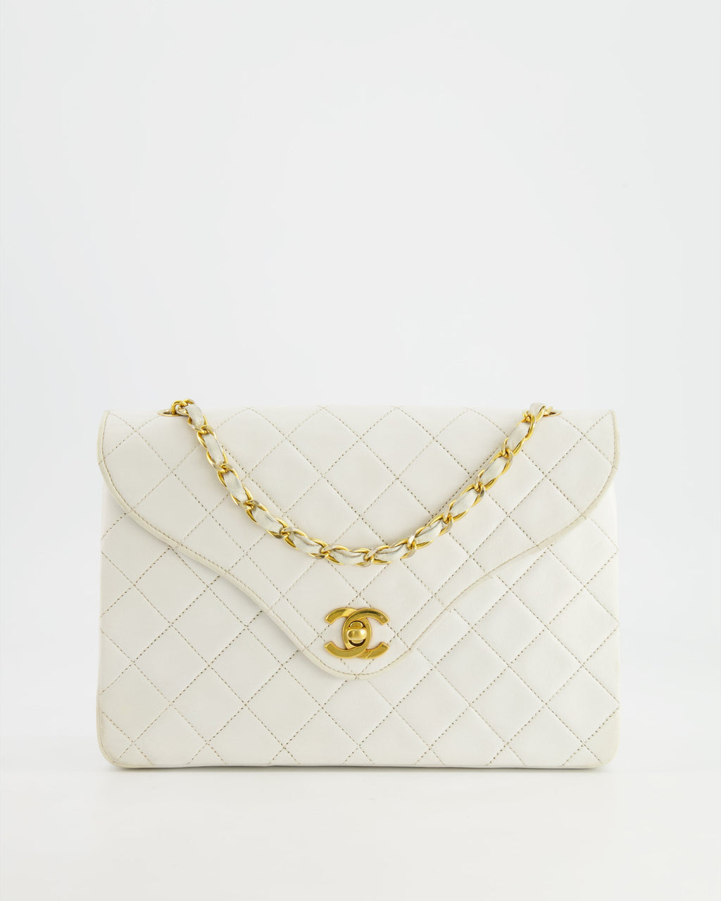 Chanel Vintage White Quilted Lambskin Single Flap Bag with 24k Gold Hardware