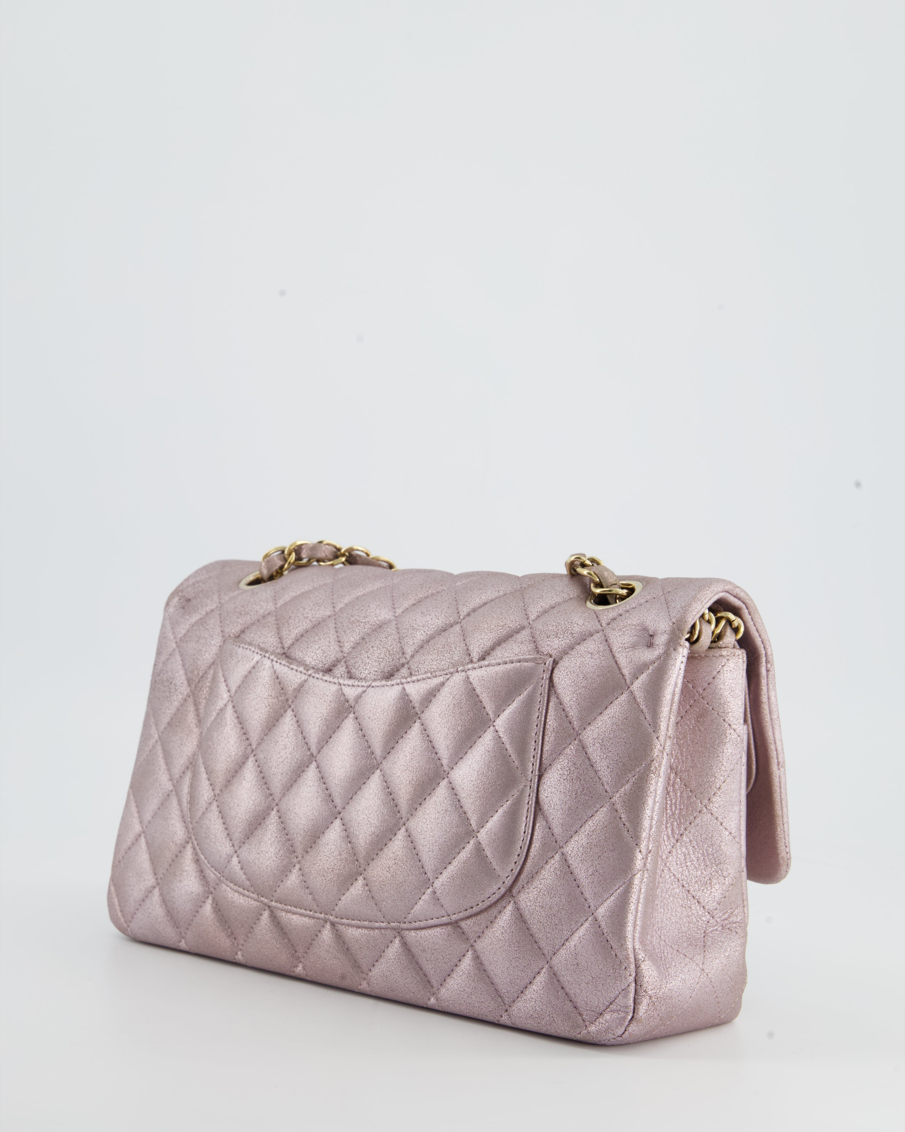 Chanel Metallic Rose Gold Medium Classic Double Flap Bag in Coated Calfskin with Champagne Gold Hardware RRP £8,530