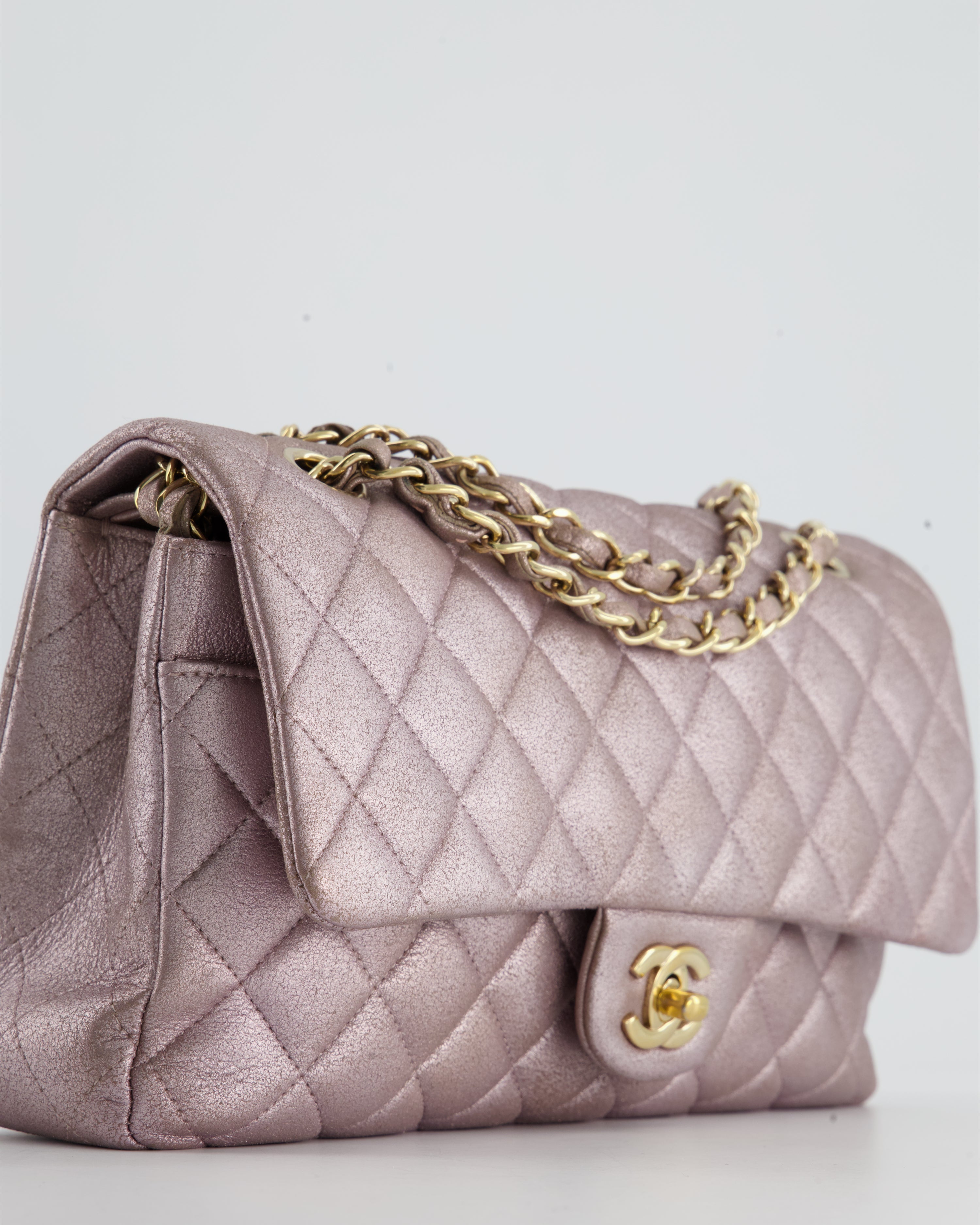 Chanel Metallic Rose Gold Medium Classic Double Flap Bag in Coated Calfskin with Champagne Gold Hardware RRP £8,530
