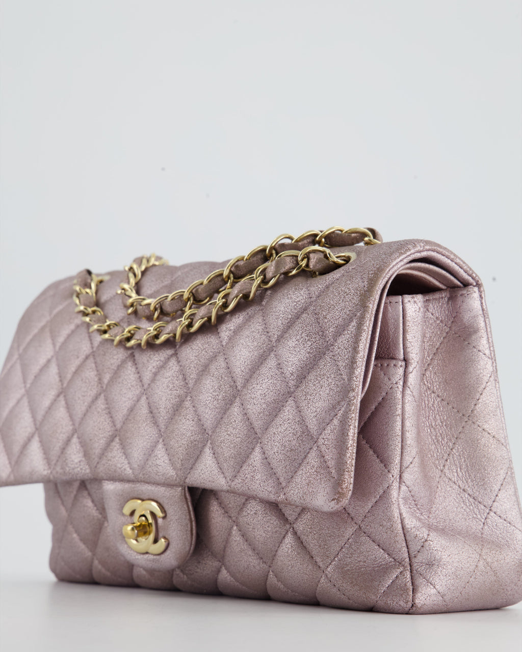 Chanel Metallic Rose Gold Medium Classic Double Flap Bag in Coated Calfskin with Champagne Gold Hardware RRP £8,530