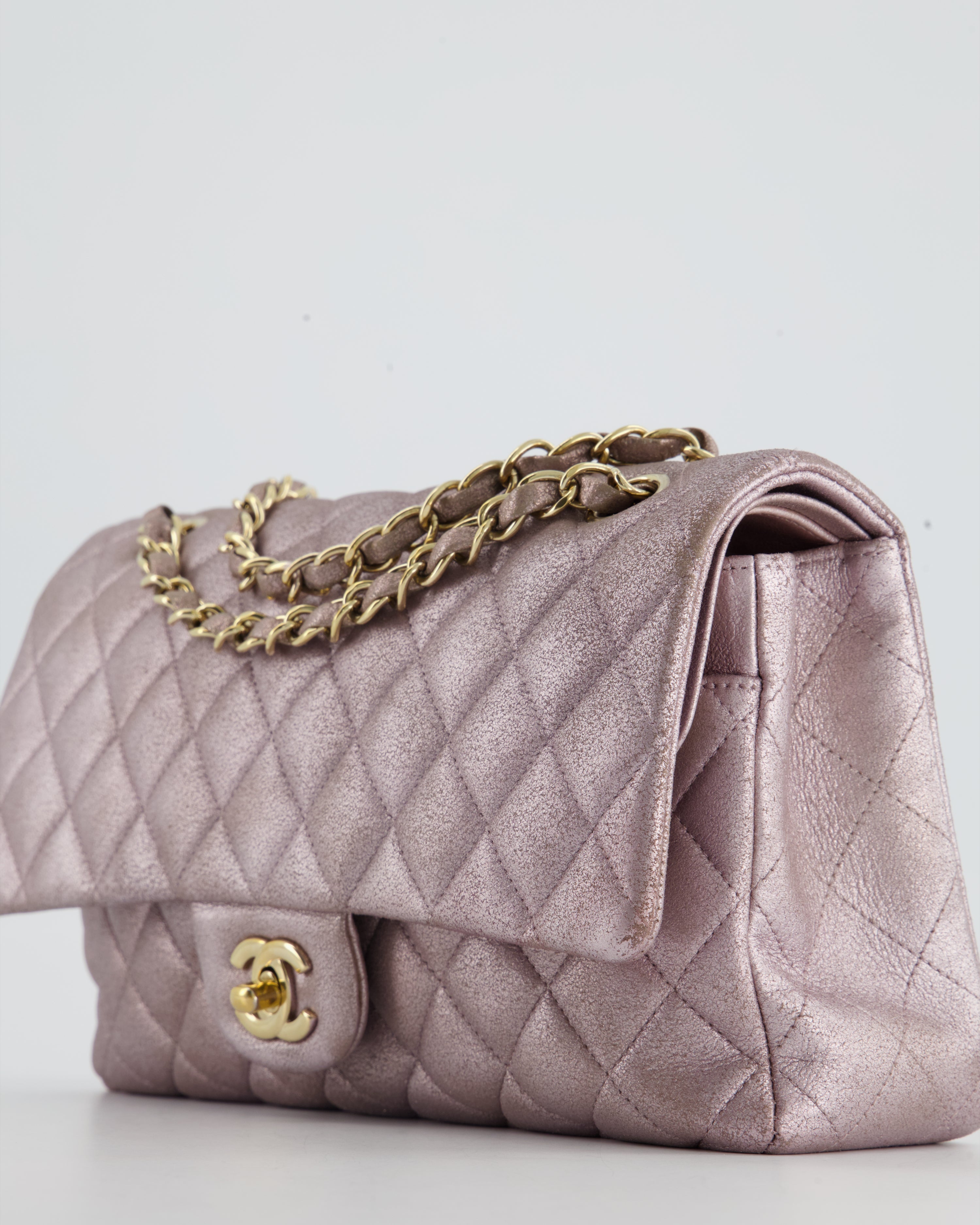 Chanel Metallic Rose Gold Medium Classic Double Flap Bag in Coated Calfskin with Champagne Gold Hardware RRP £8,530
