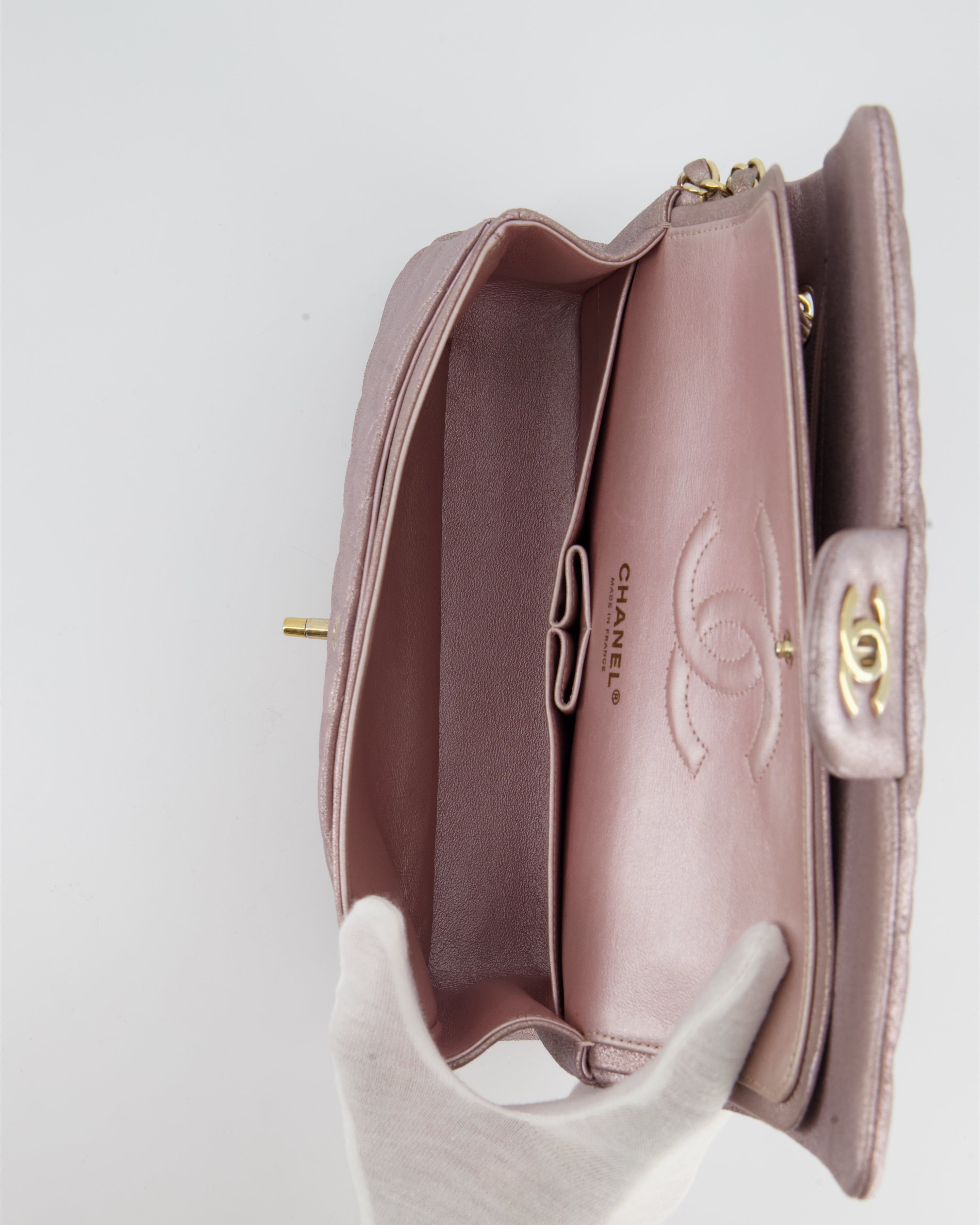 Chanel Metallic Rose Gold Medium Classic Double Flap Bag in Coated Calfskin with Champagne Gold Hardware RRP £8,530