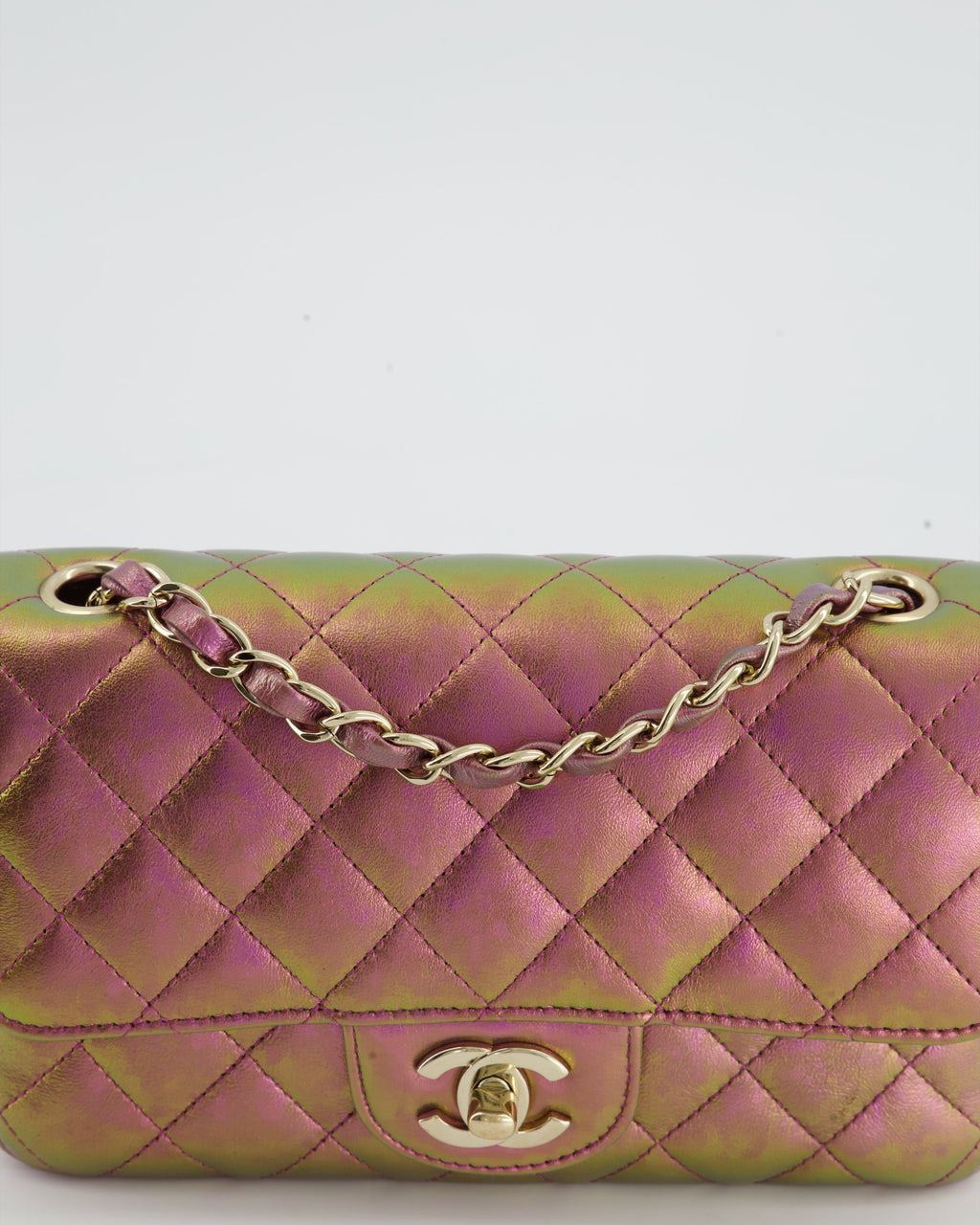 Chanel Mini Rectangular Bag in Iridescent Rainbow Metallic Lambskin Leather and Champagne Gold Hardware