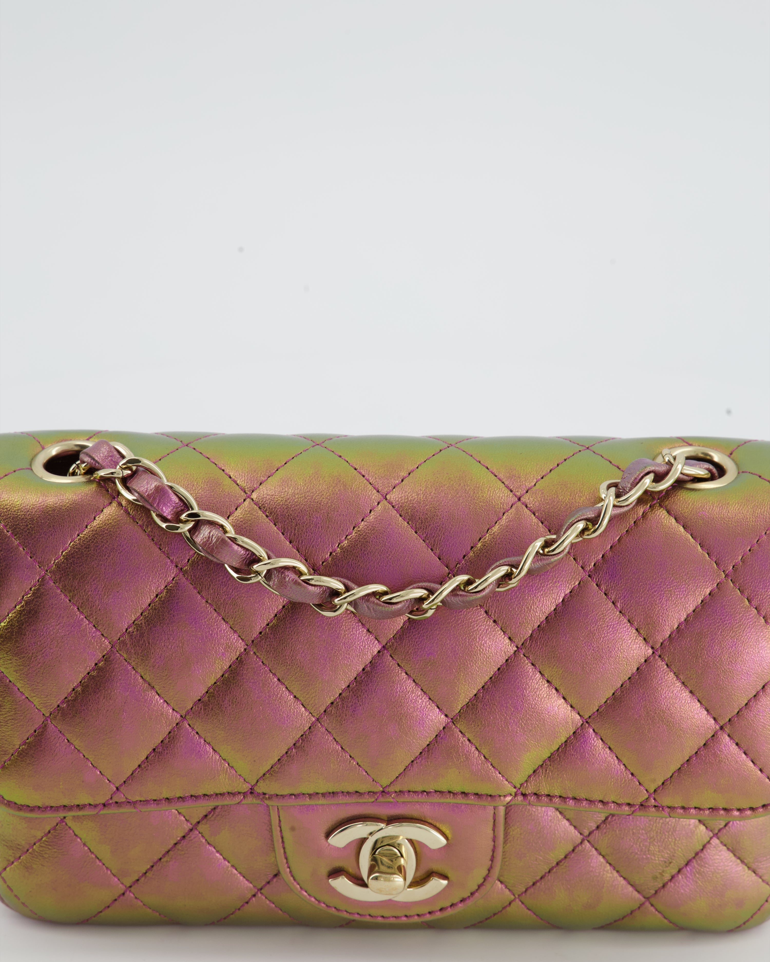 Chanel Mini Rectangular Bag in Iridescent Rainbow Metallic Lambskin Leather and Champagne Gold Hardware