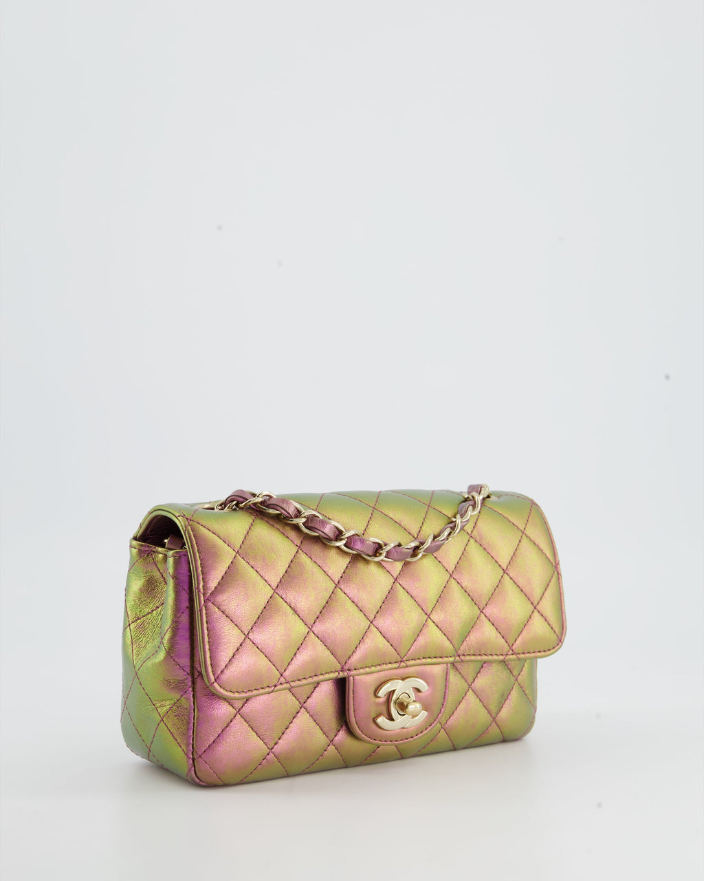 Chanel Mini Rectangular Bag in Iridescent Rainbow Metallic Lambskin Leather and Champagne Gold Hardware