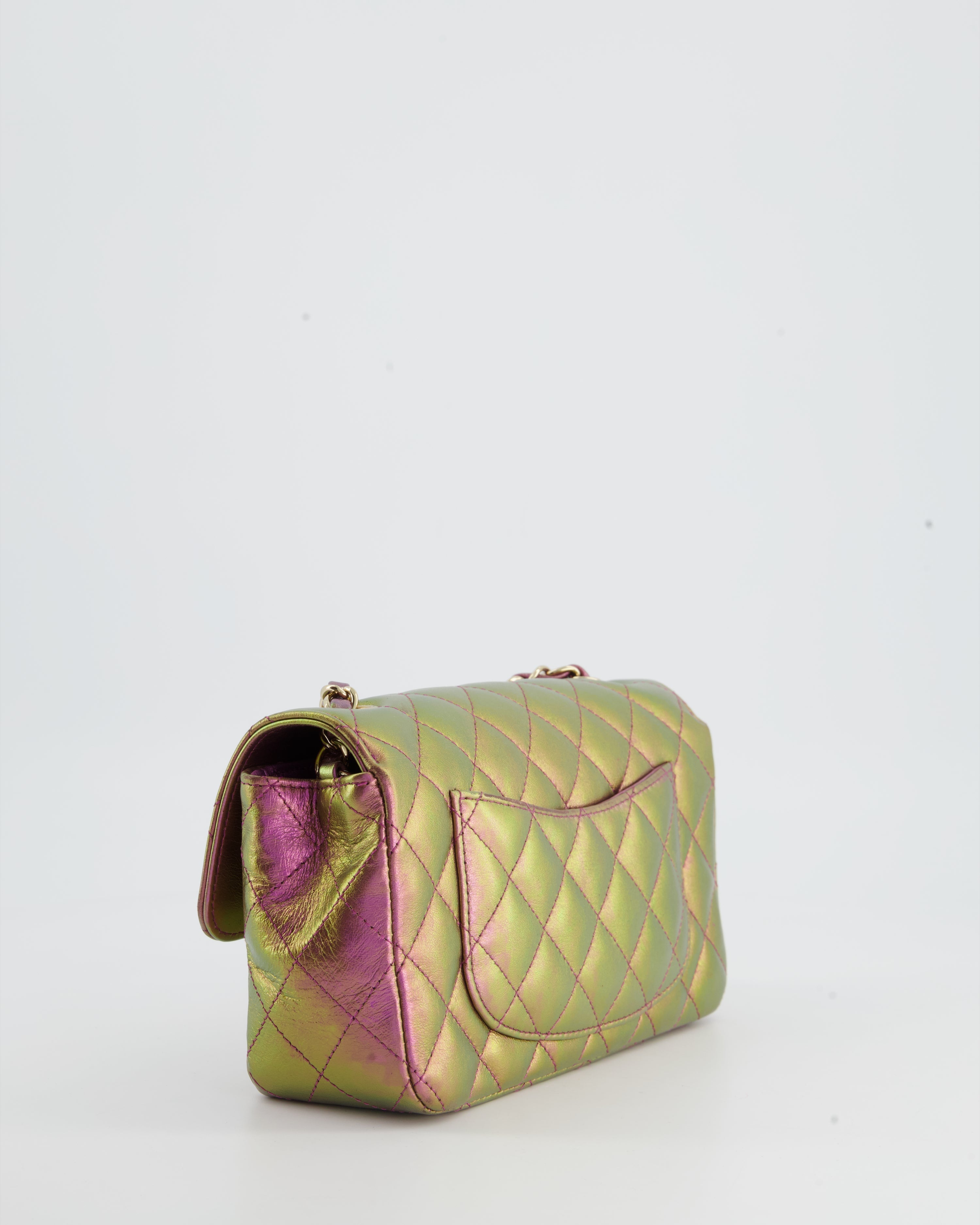 Chanel Mini Rectangular Bag in Iridescent Rainbow Metallic Lambskin Leather and Champagne Gold Hardware