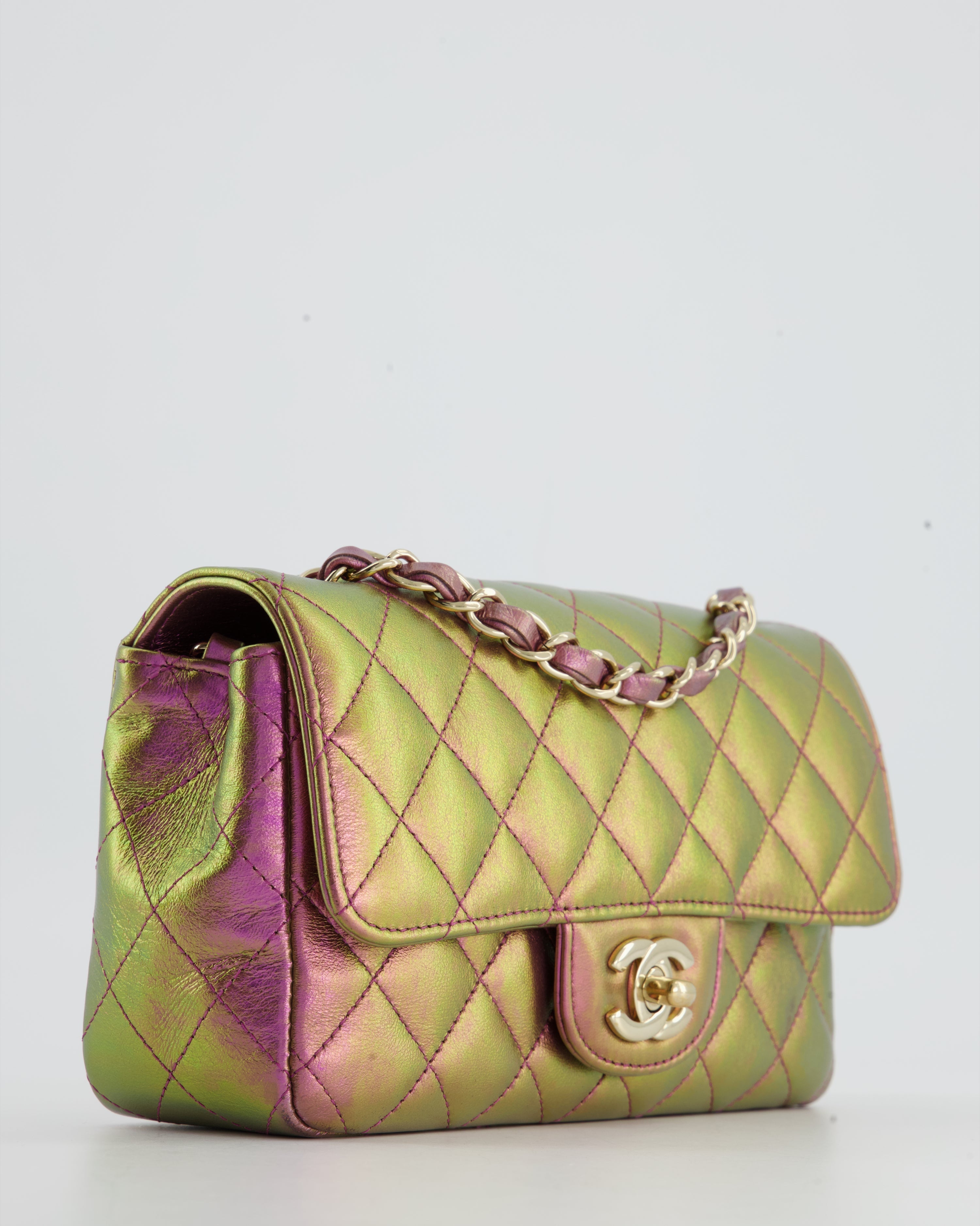 Chanel Mini Rectangular Bag in Iridescent Rainbow Metallic Lambskin Leather and Champagne Gold Hardware