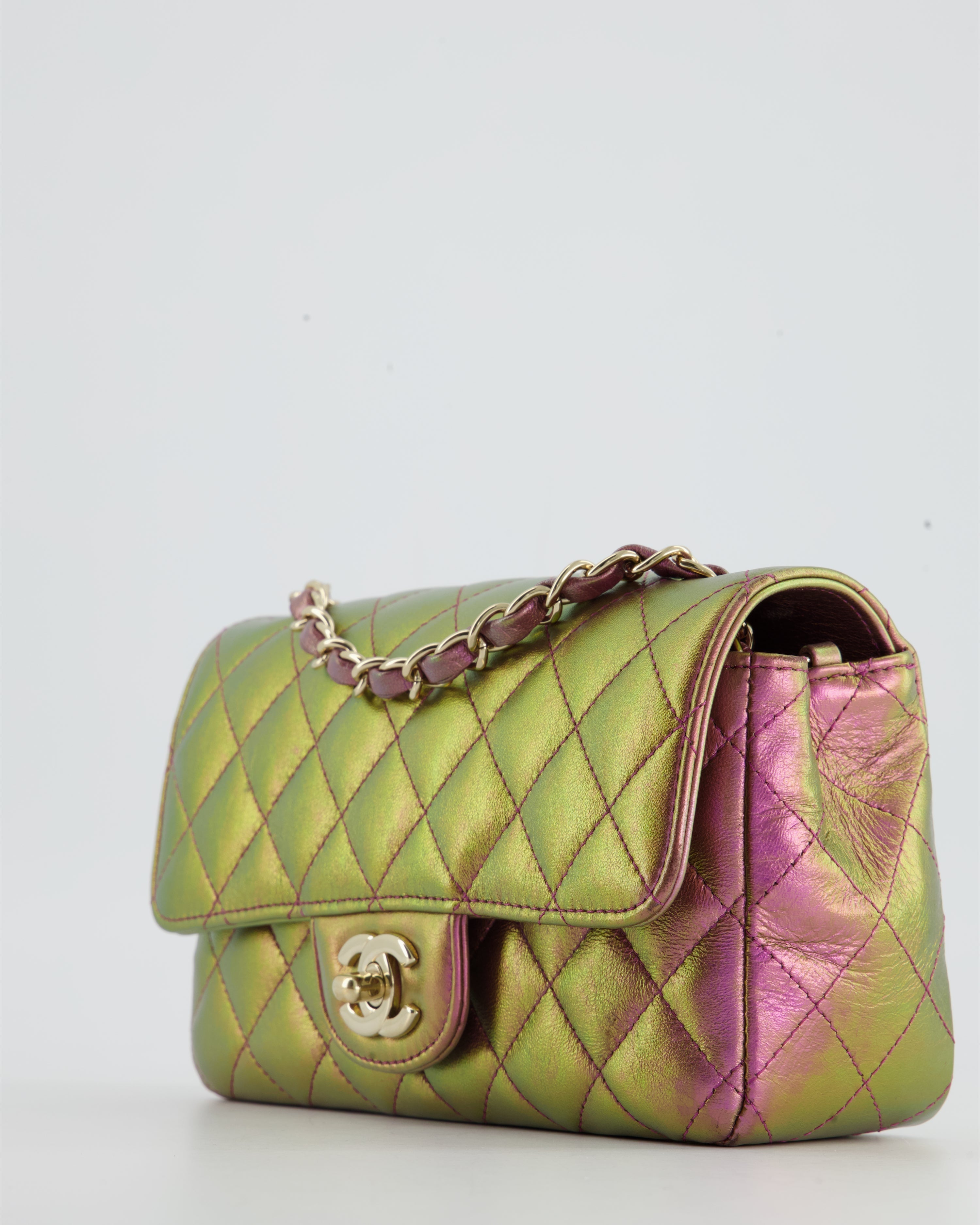 Chanel Mini Rectangular Bag in Iridescent Rainbow Metallic Lambskin Leather and Champagne Gold Hardware
