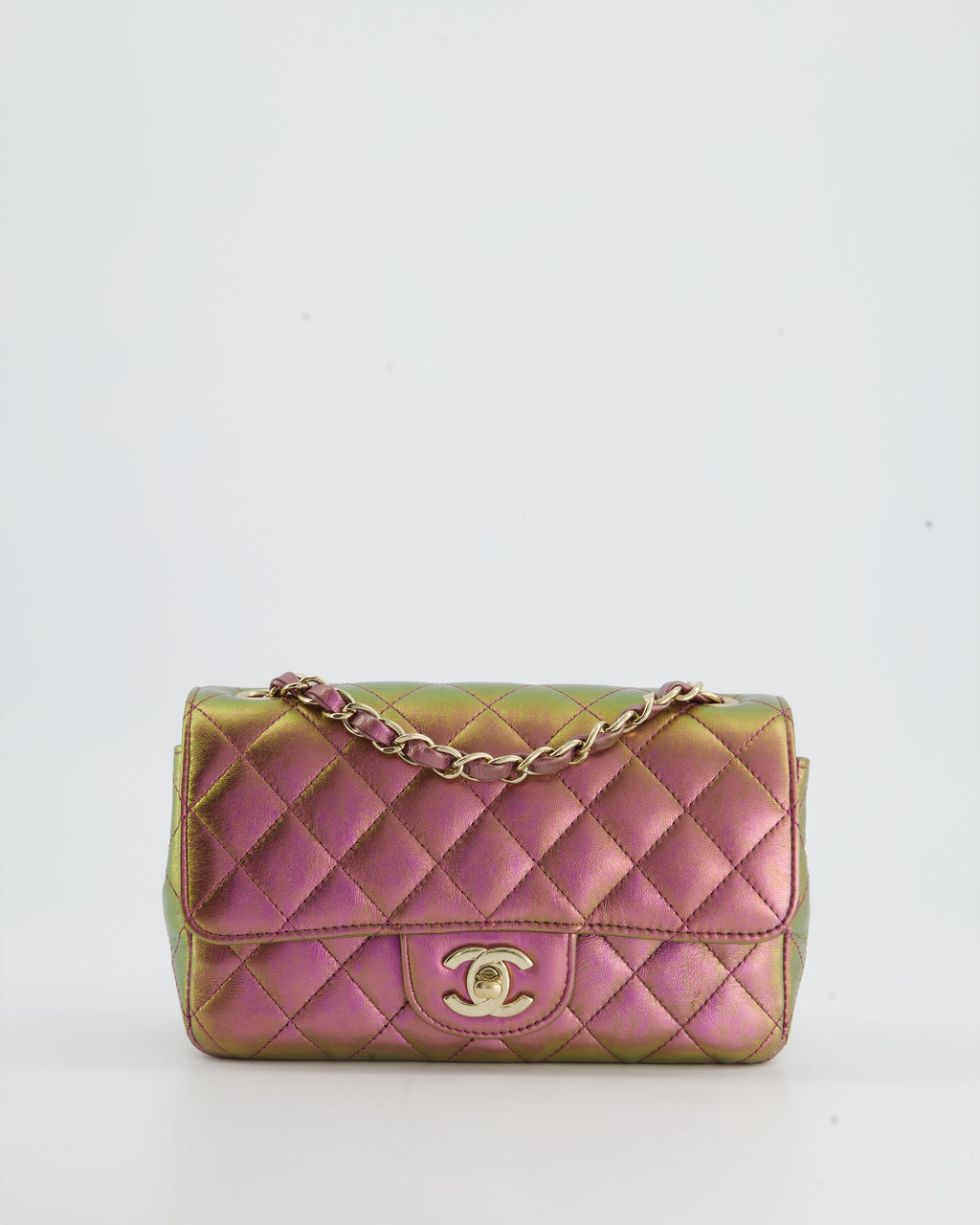 Chanel Mini Rectangular Bag in Iridescent Rainbow Metallic Lambskin Leather and Champagne Gold Hardware