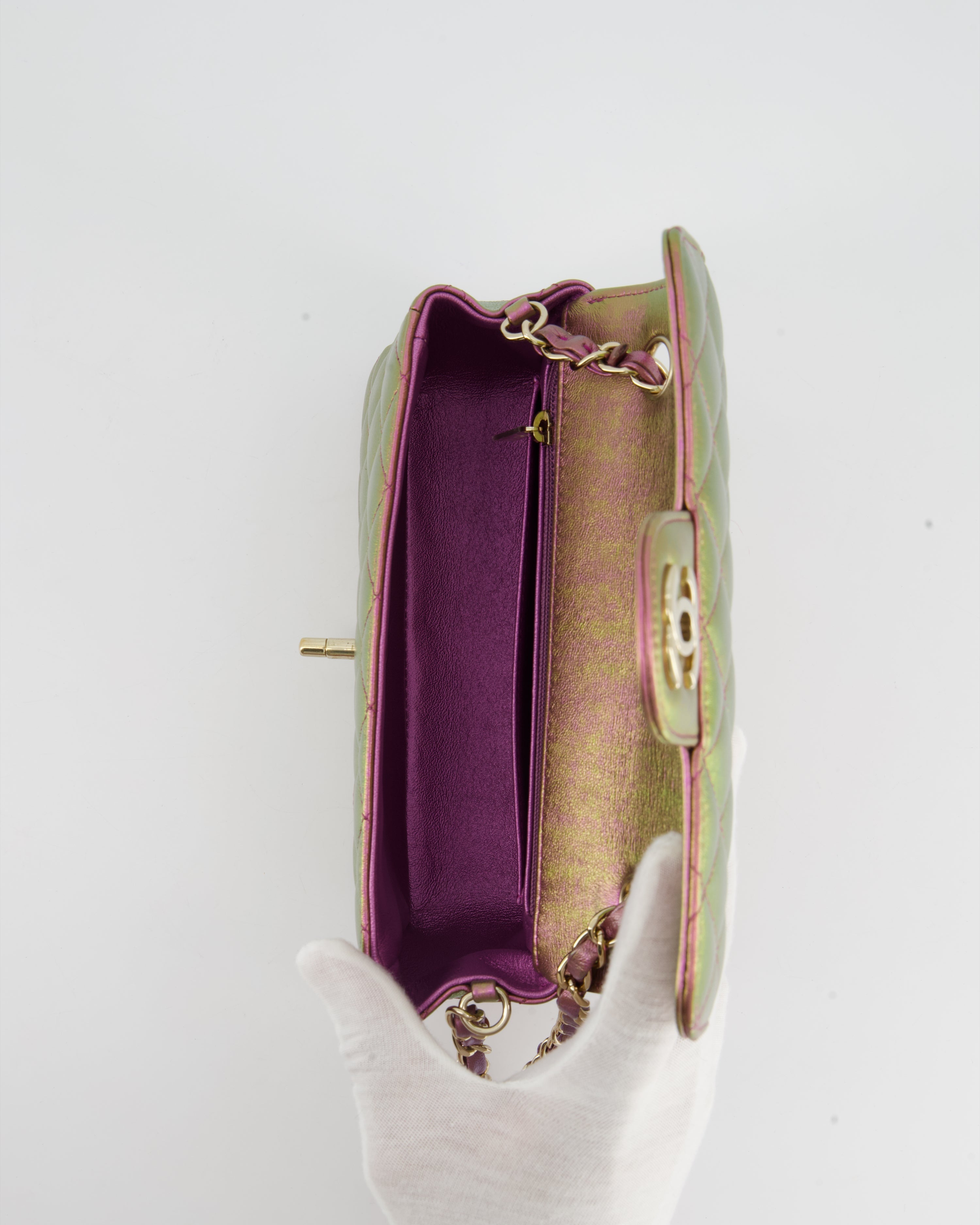 Chanel Mini Rectangular Bag in Iridescent Rainbow Metallic Lambskin Leather and Champagne Gold Hardware