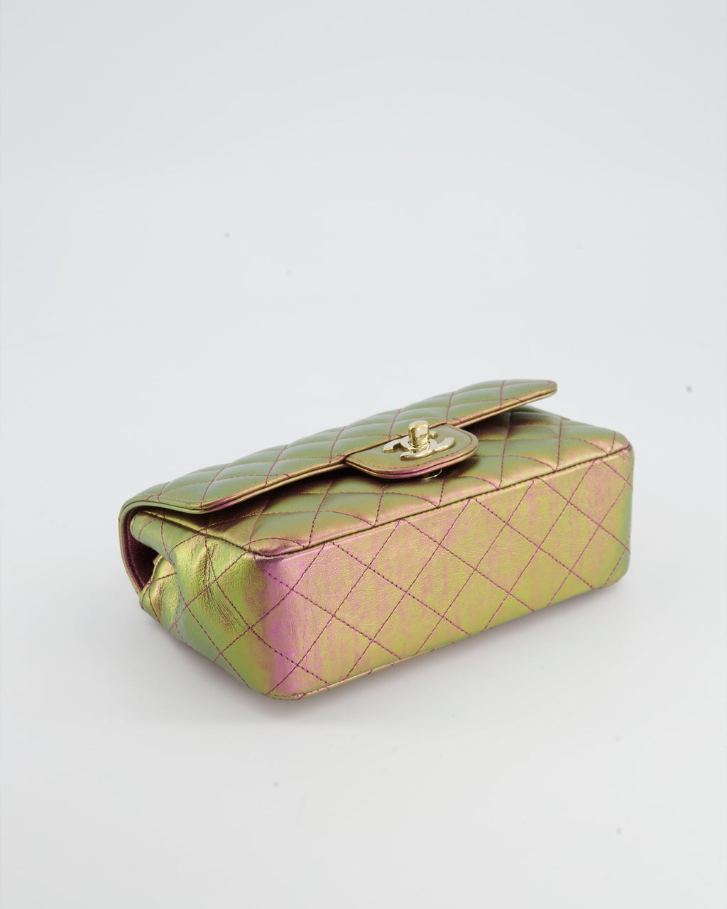 Chanel Mini Rectangular Bag in Iridescent Rainbow Metallic Lambskin Leather and Champagne Gold Hardware
