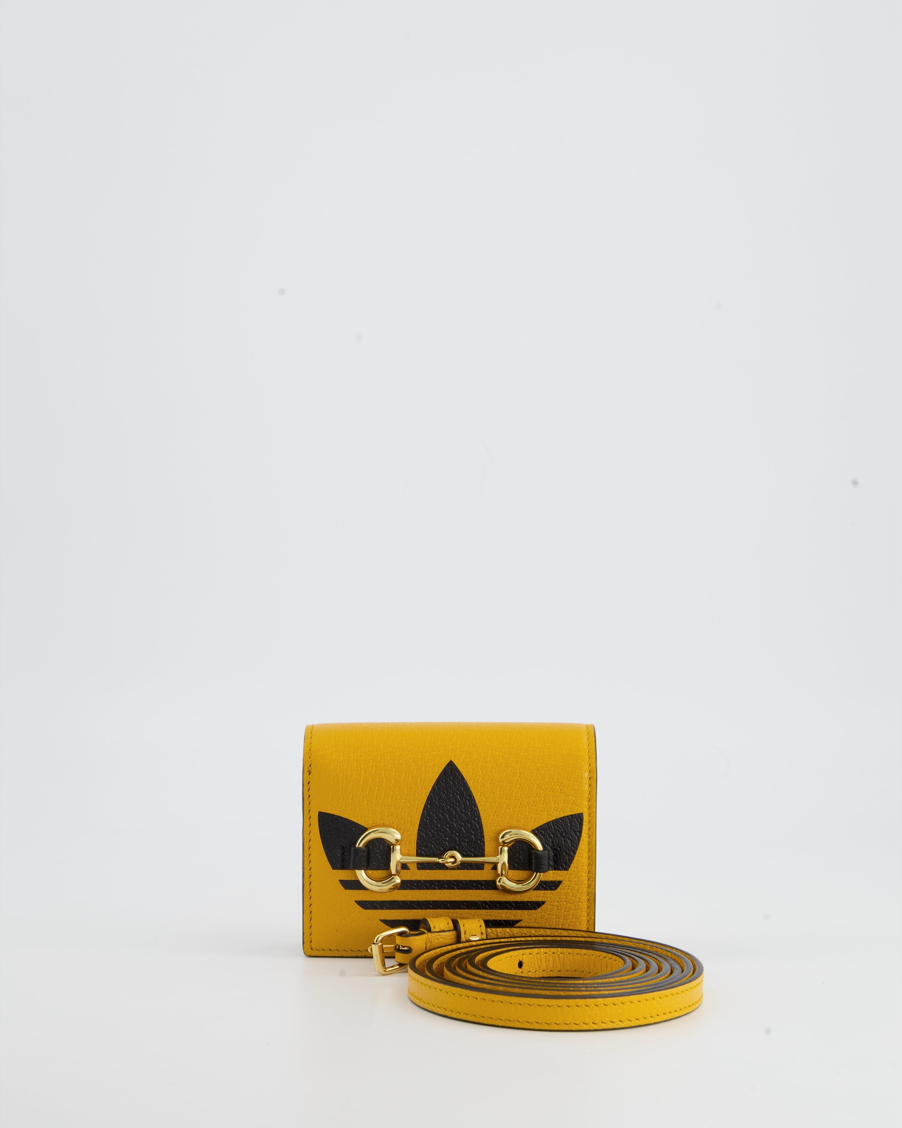 Gucci X Adidas Yellow and Black Ultra Mini Cross-Body Bag with Gold Horsebit Detail