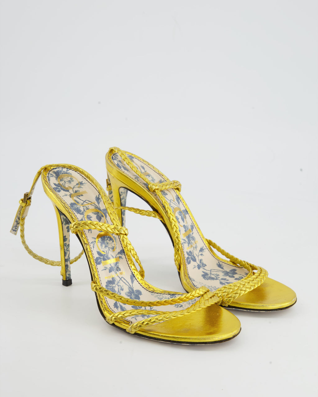 Gucci Metallic Gold Rope Sandals with Floral Detailing EU 37.5