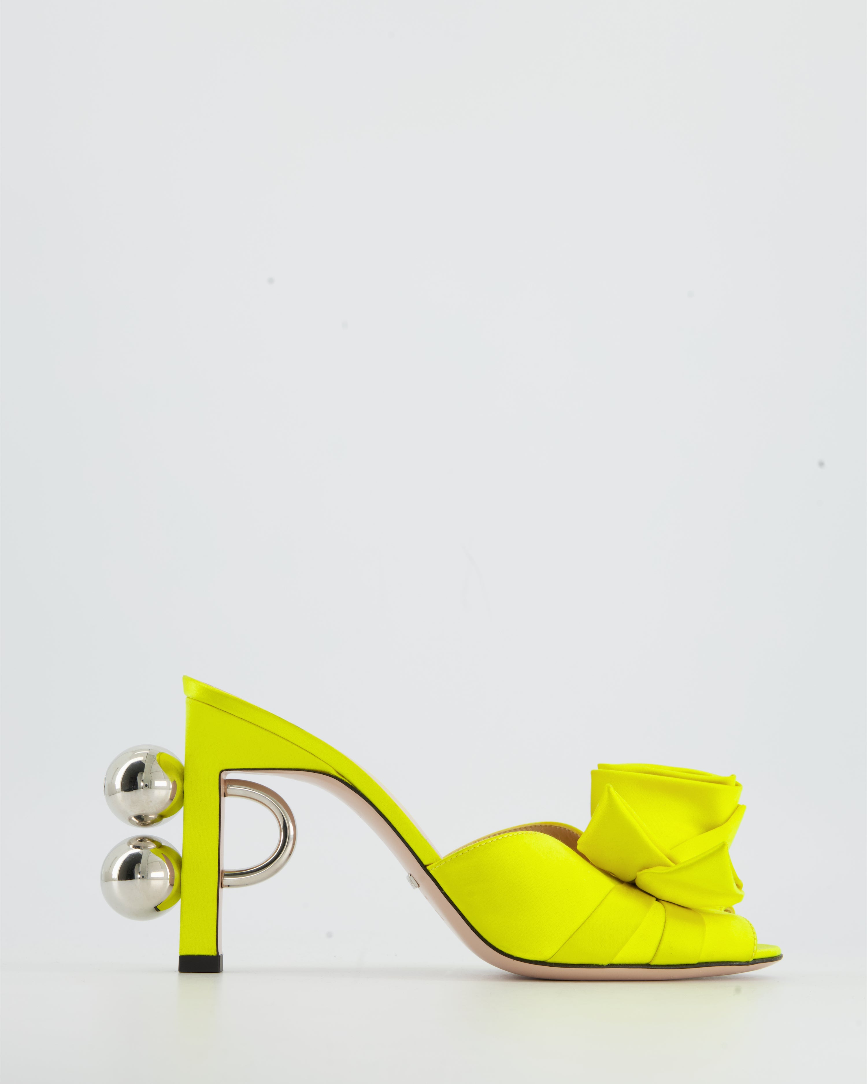 Gucci Neon Yellow Satin Rose Mules with GG Detailing Size EU 37.5