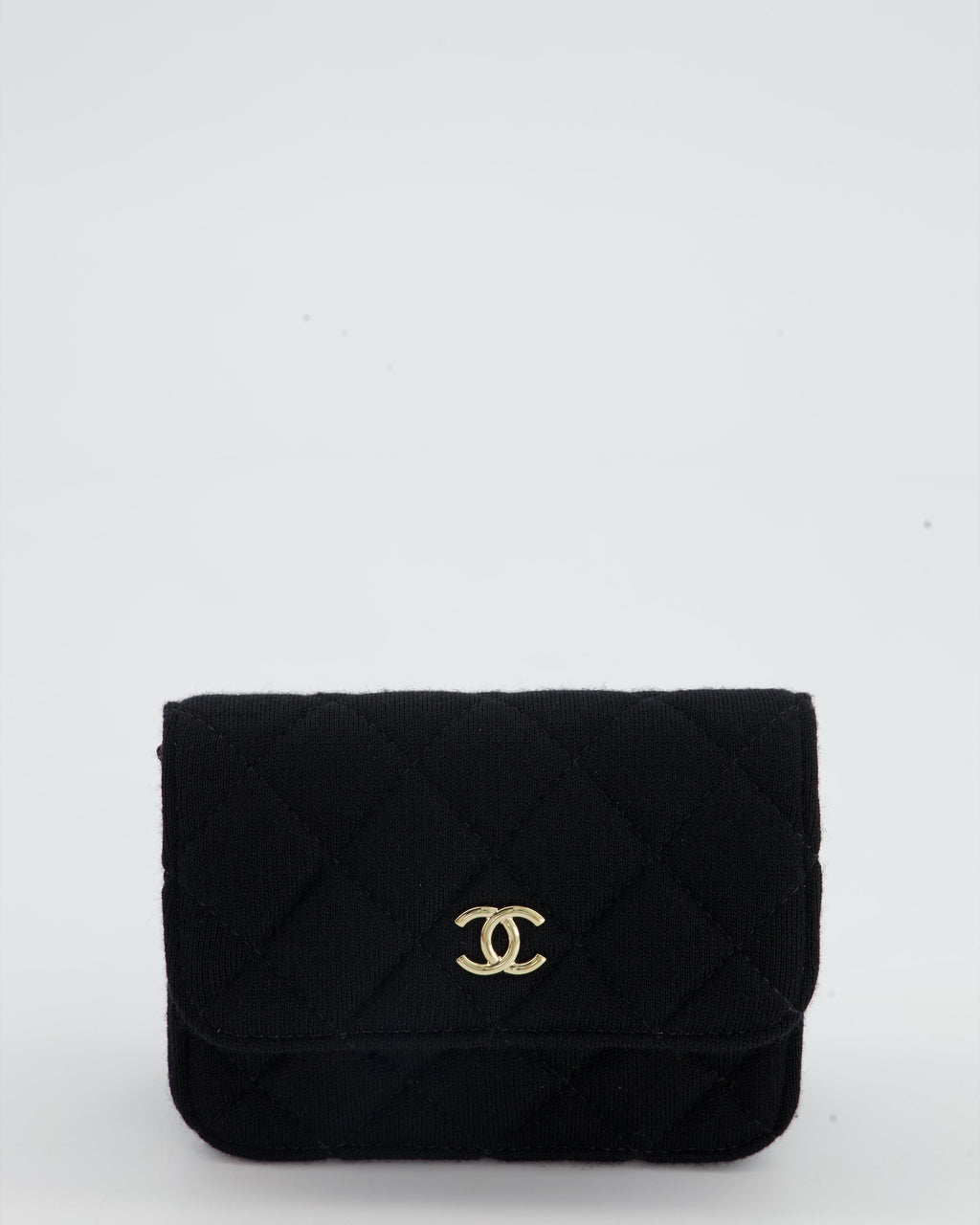 Chanel Ultra Mini Black Jersey Fabric Cross-Body Bag with Champagne Gold Hardware