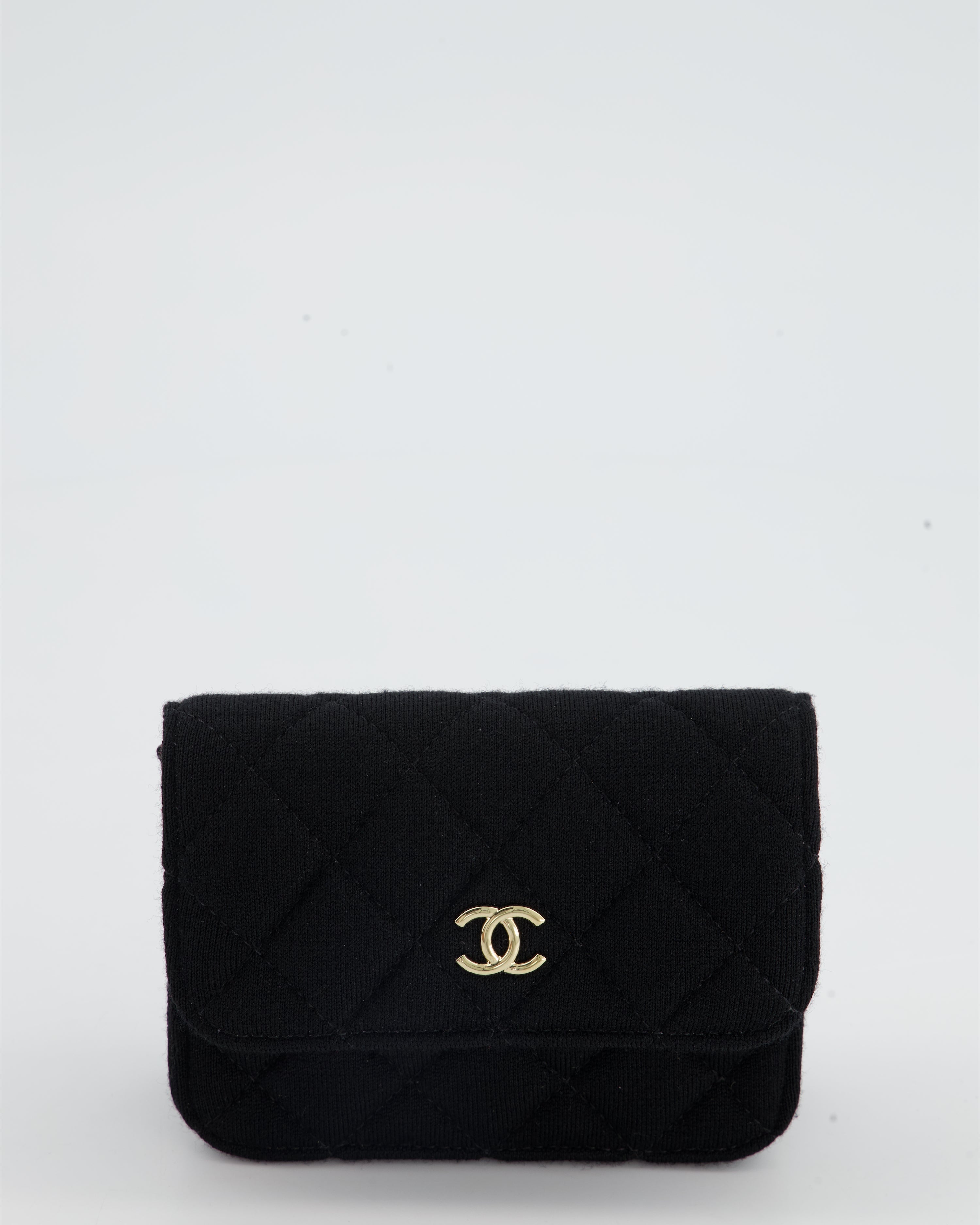 Chanel Ultra Mini Black Jersey Fabric Cross-Body Bag with Champagne Gold Hardware