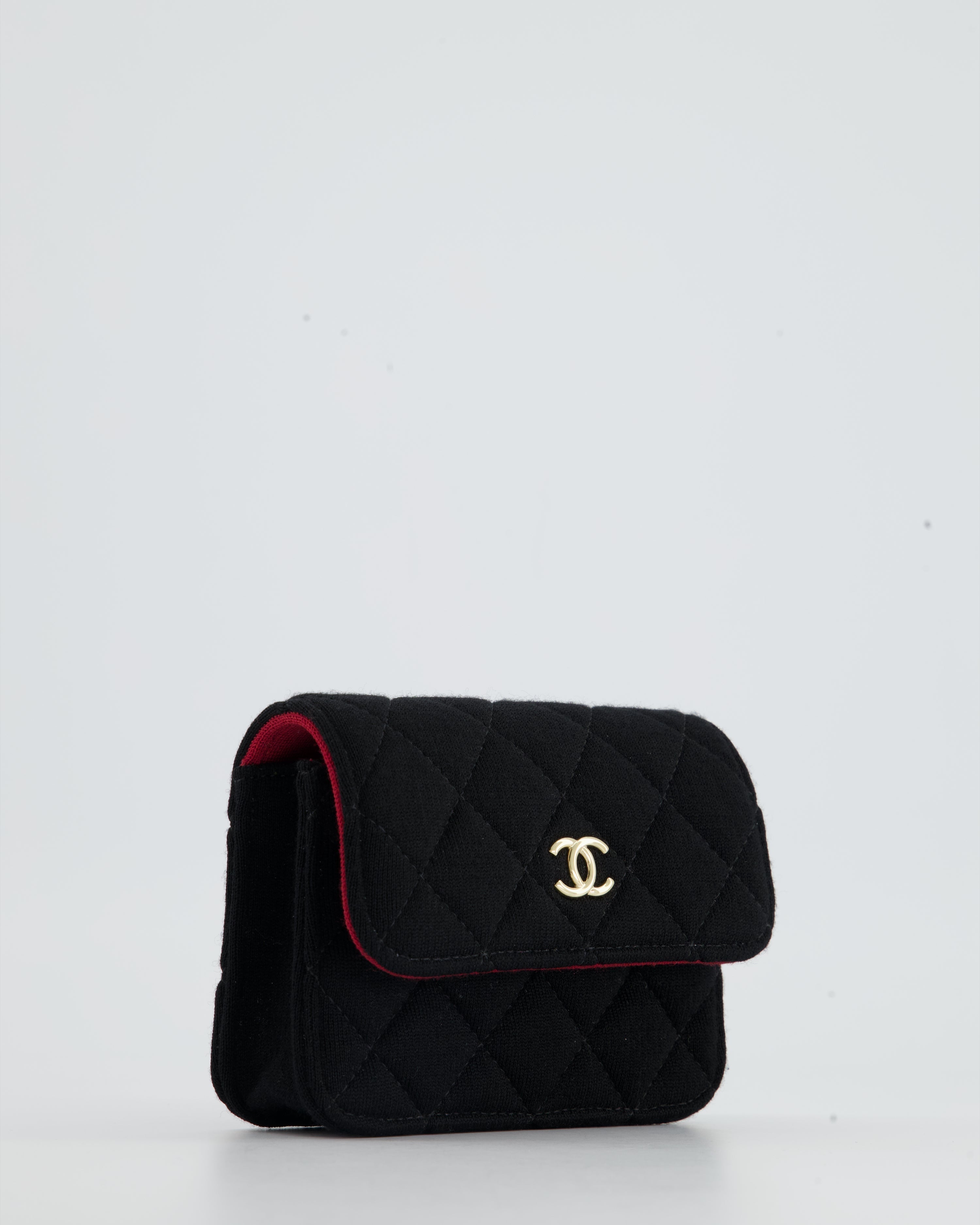 Chanel Ultra Mini Black Jersey Fabric Cross-Body Bag with Champagne Gold Hardware