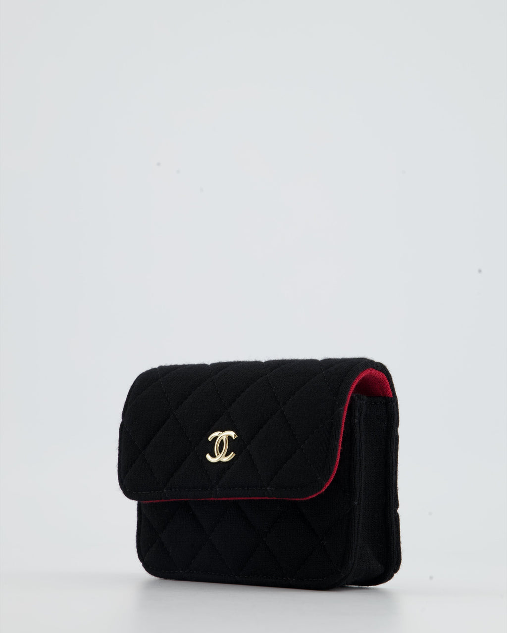 Chanel Ultra Mini Black Jersey Fabric Cross-Body Bag with Champagne Gold Hardware